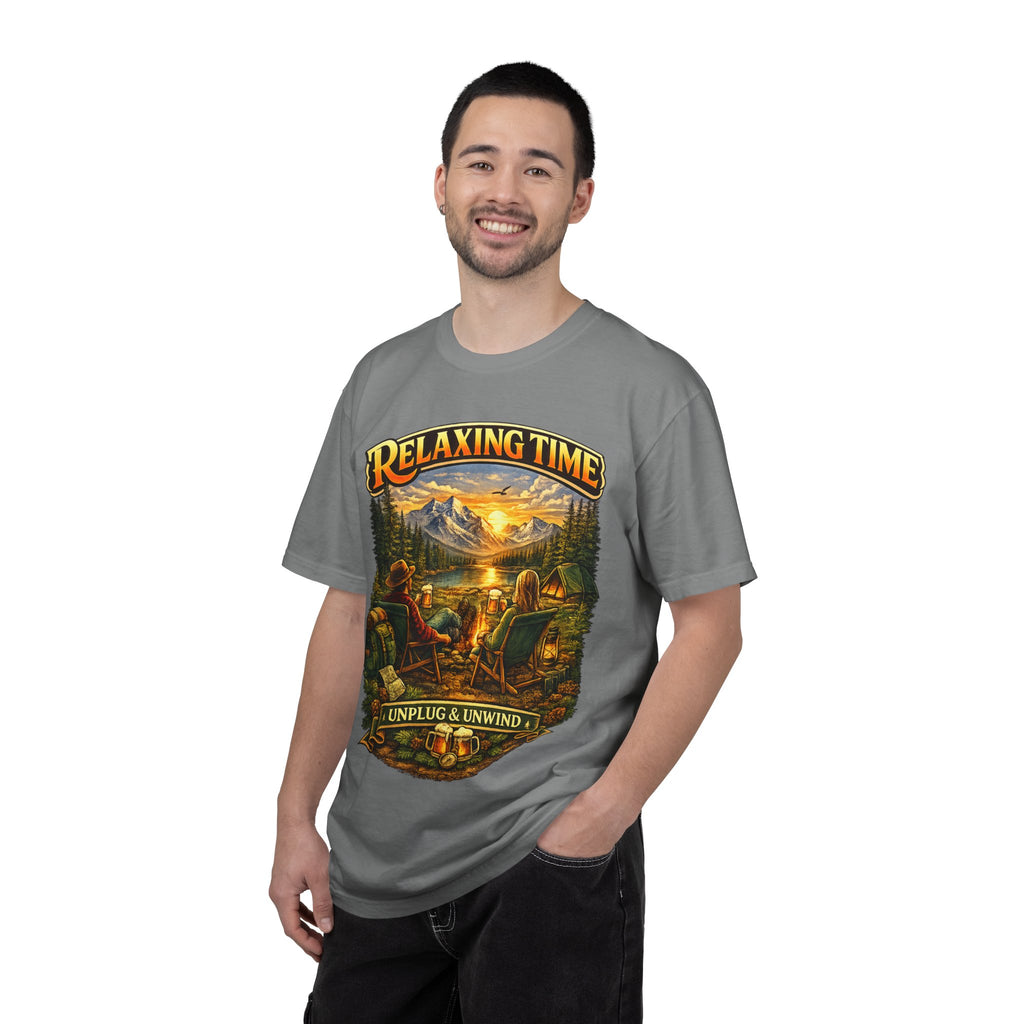 Relaxing Time T-Shirt — "Unplug & Unwind" Camping Graphic Tee