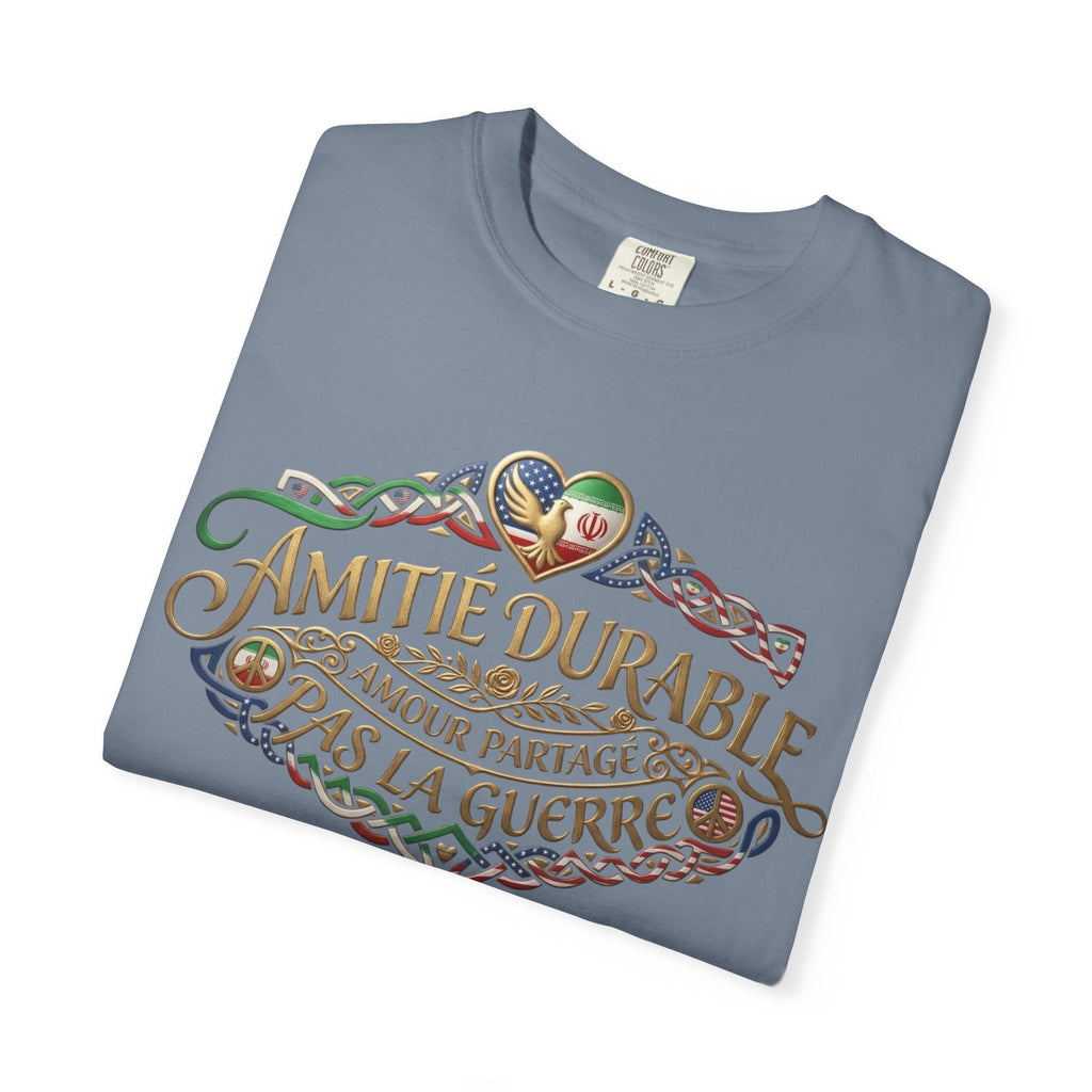 T-Shirt — "Amitié Durable, Amour Partagé, Pas la Guerre" Vintage Peace Heart Design