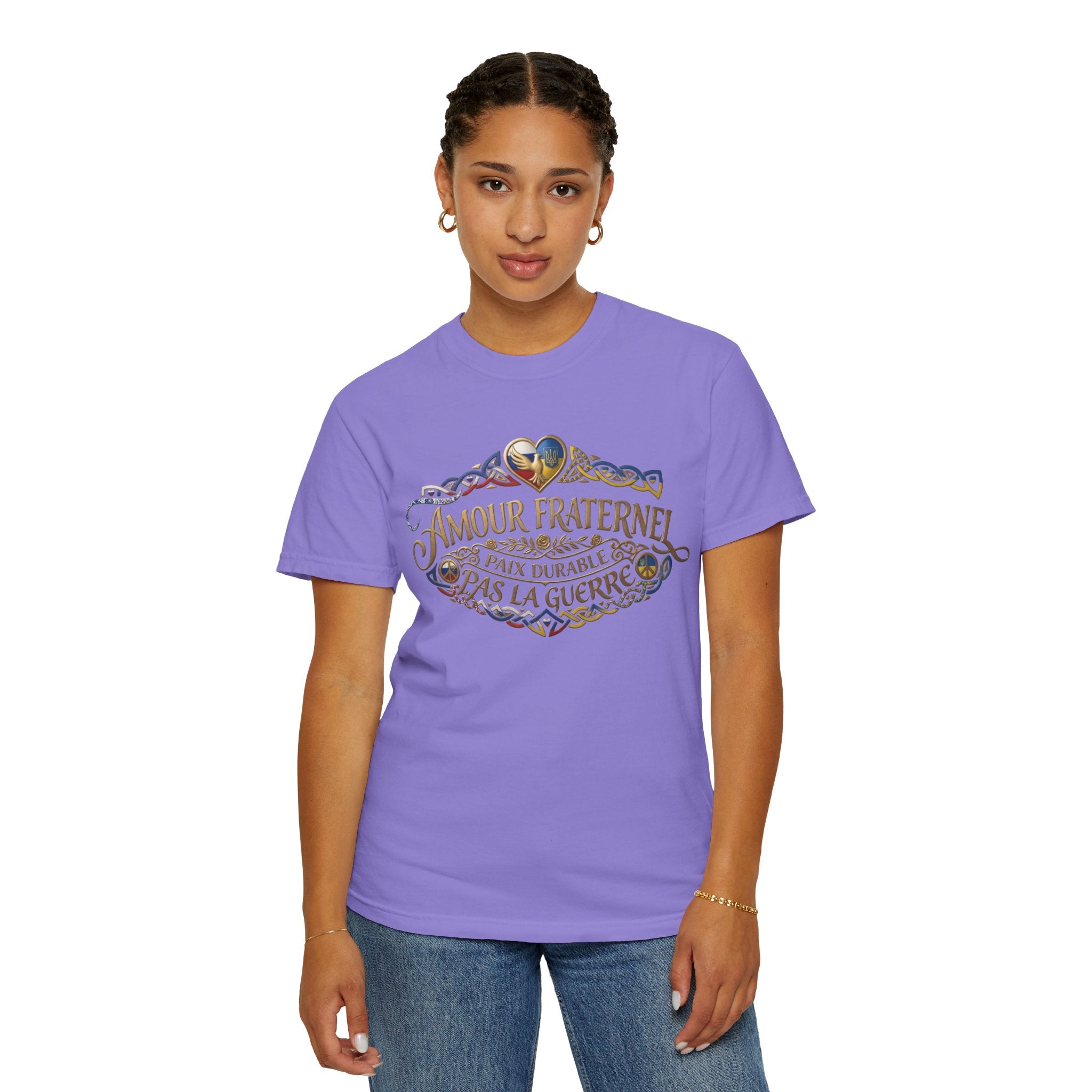 T-Shirt — Amour Fraternel "Paix Durable Pas La Guerre" Vintage Heart Peace Design