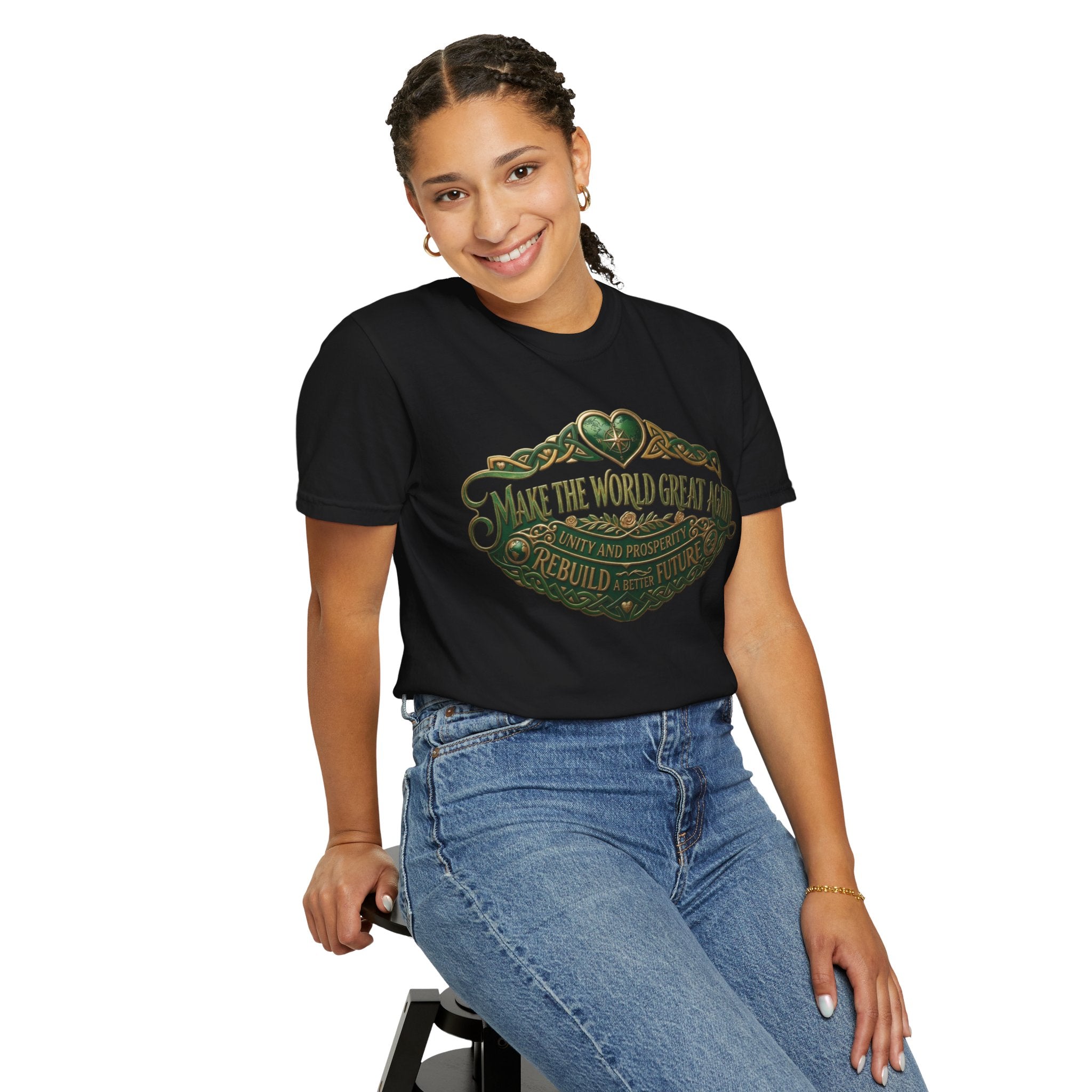 T-Shirt — 'Make the World Great Again' Vintage Green Crest Tee