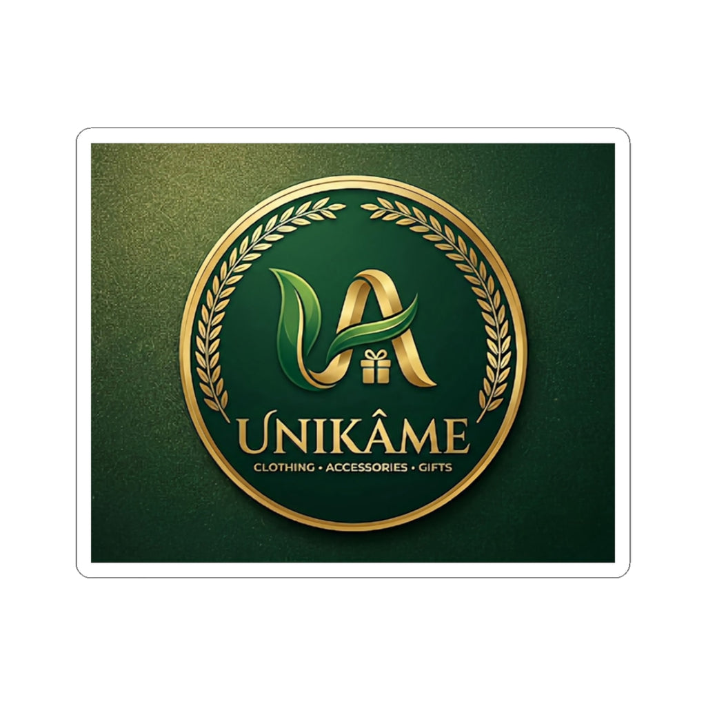 Logo Sticker — Elegant Gold & Green Unikâme Branding Kiss-Cut Sticker
