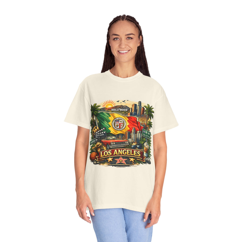 Los Angeles Vintage Graphic T-Shirt — LA Cityscape & Palm Trees Design