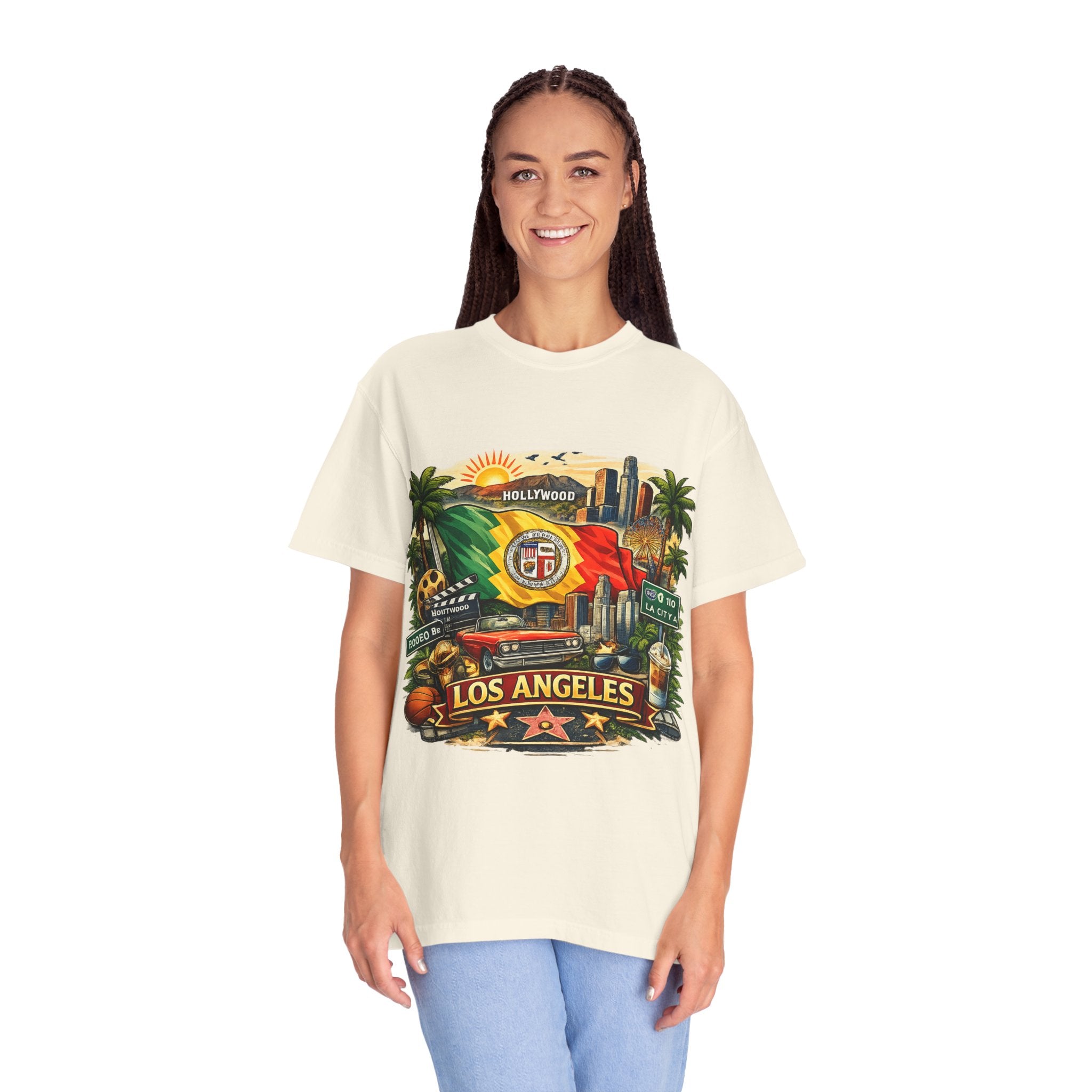 Los Angeles Vintage Graphic T-Shirt — LA Cityscape & Palm Trees Design