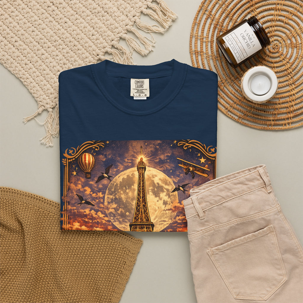 Eiffel Tower Paris Vintage Travel T-Shirt — Moonlit Scenic Souvenir Tee