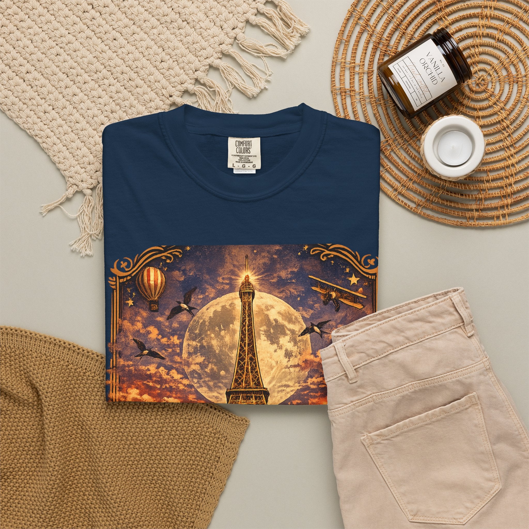 Eiffel Tower Paris Vintage Travel T-Shirt — Moonlit Scenic Souvenir Tee