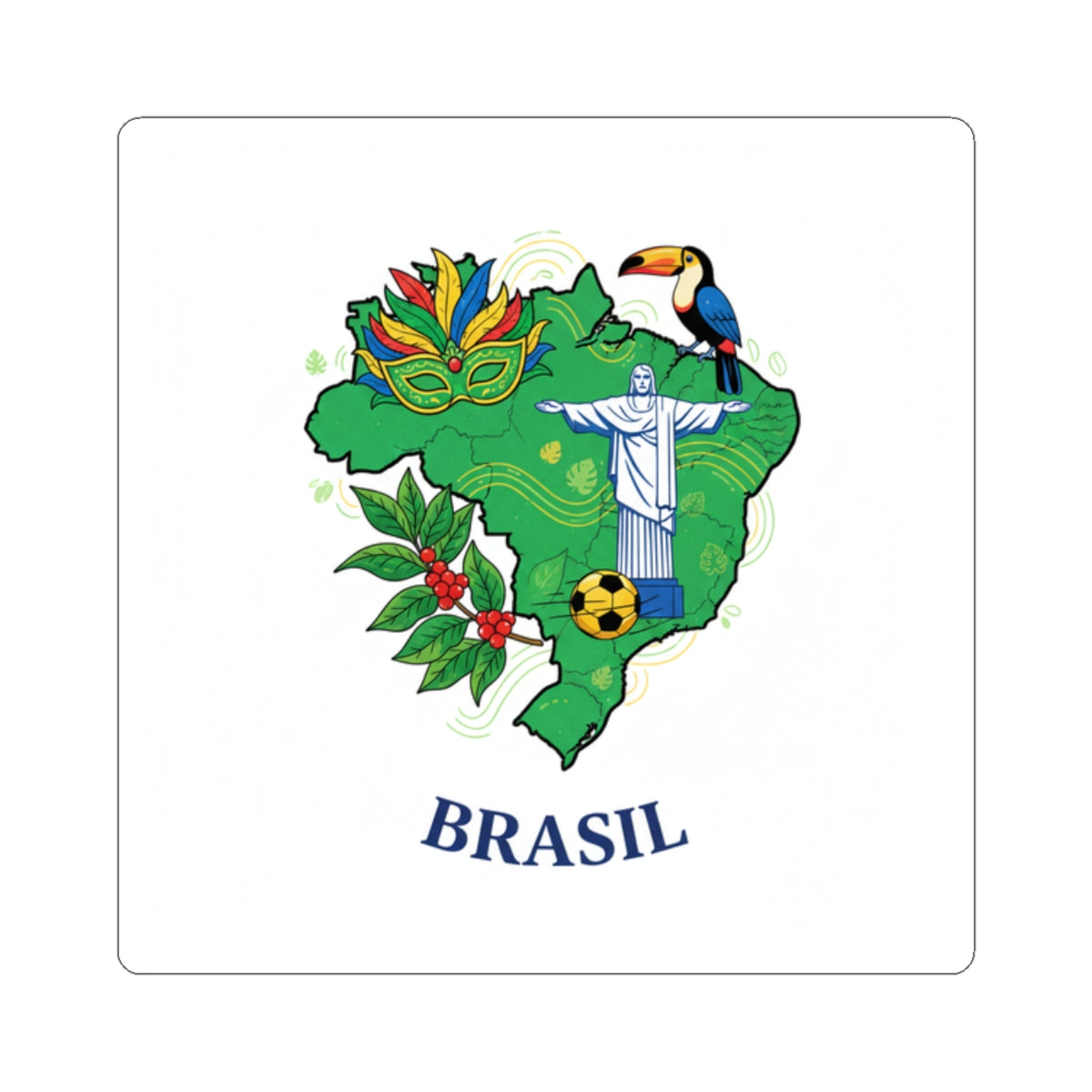 Brazil Map Sticker — Brasil Carnaval, Christ the Redeemer & Toucan Travel Decal