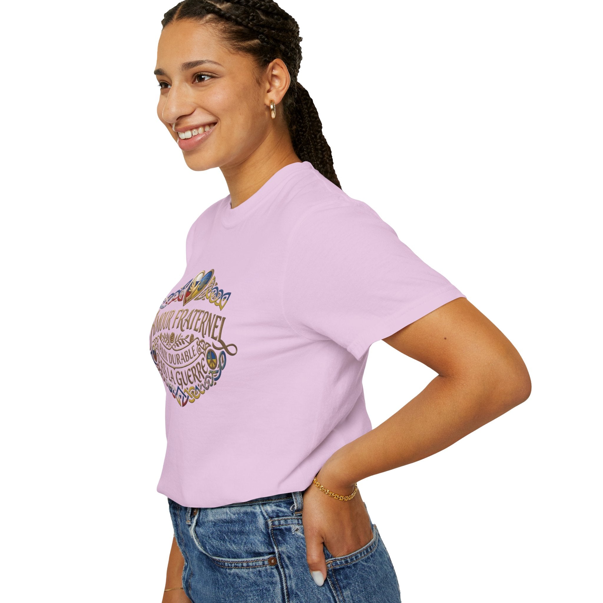 T-Shirt — Amour Fraternel "Paix Durable Pas La Guerre" Vintage Heart Peace Design