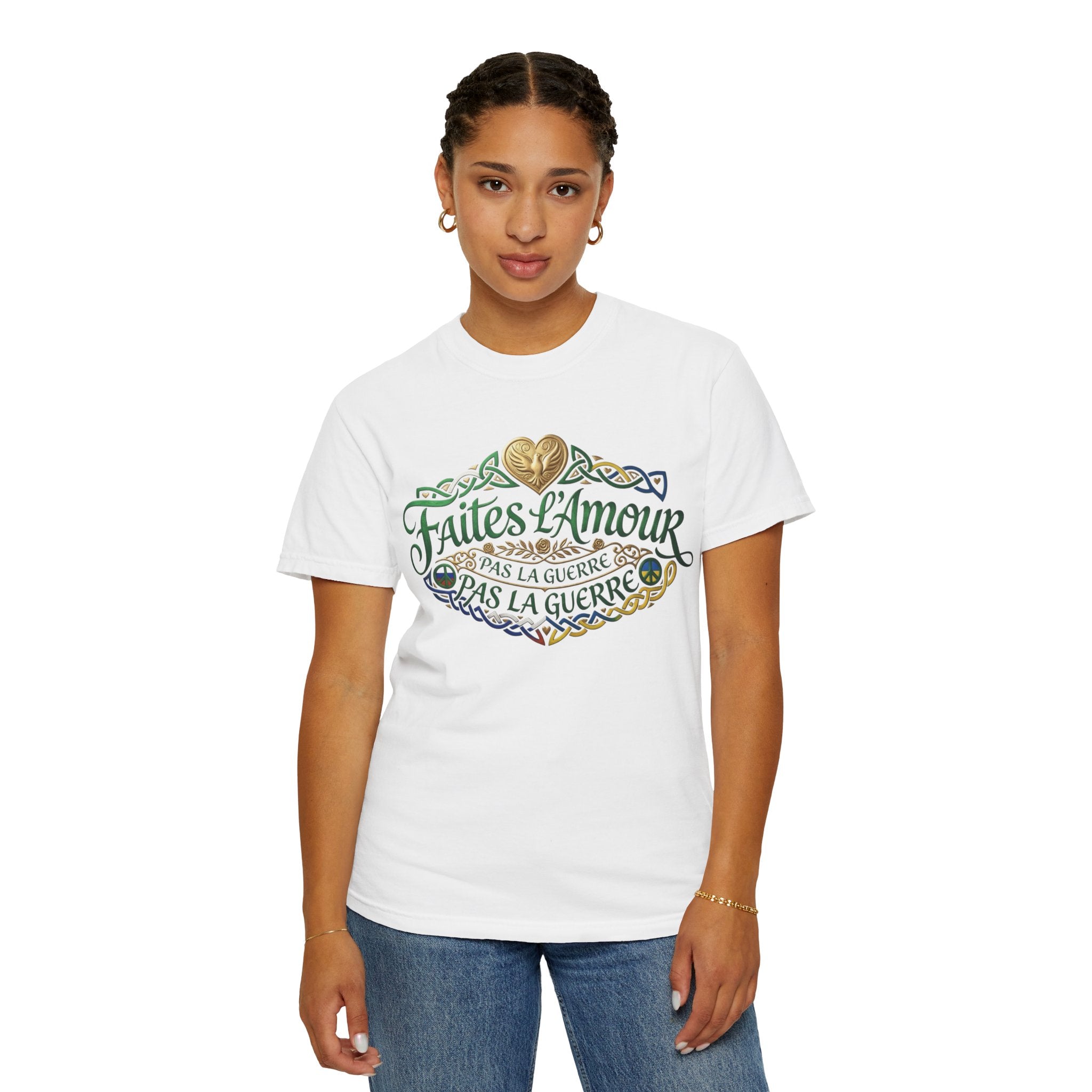 T-Shirt — Faites L'Amour Pas La Guerre Floral Script Graphic Tee