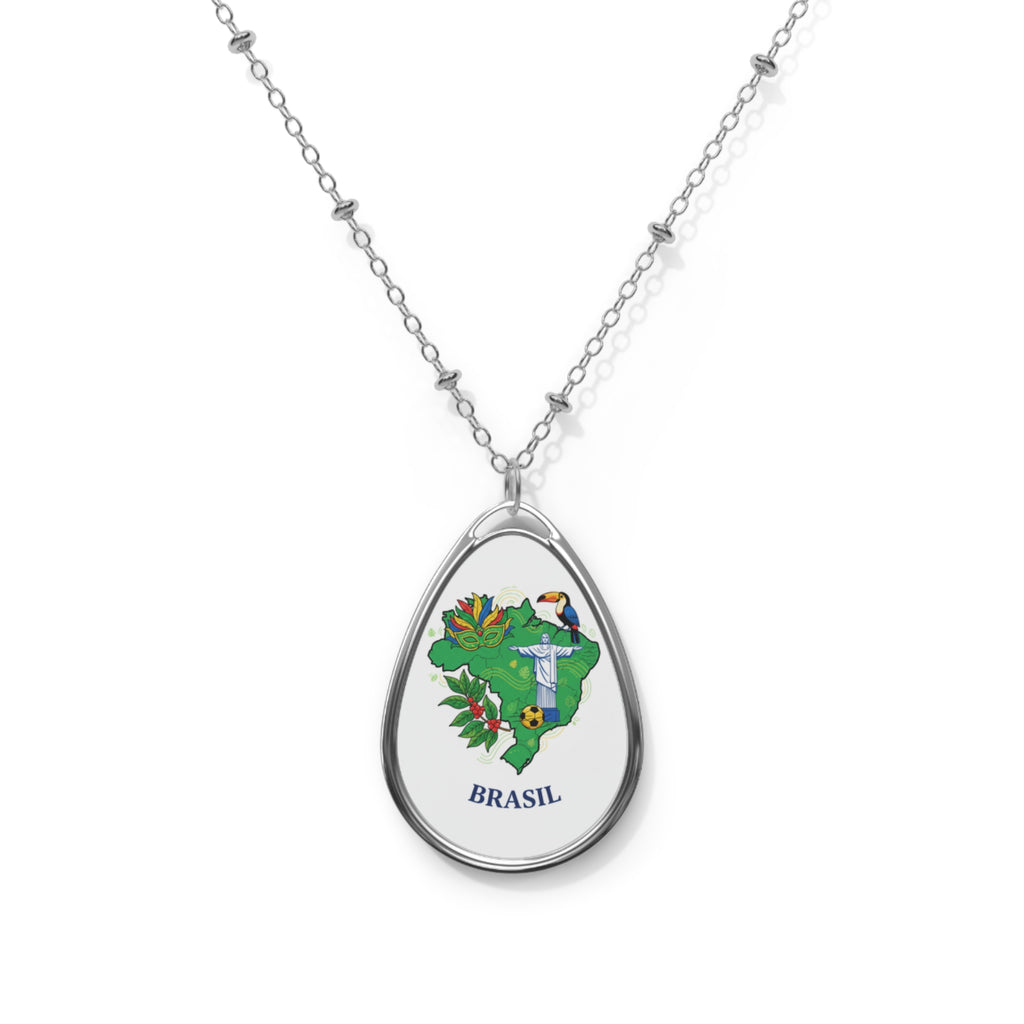Brasil Map Oval Necklace — Brazil Flag Map Pendant Jewelry