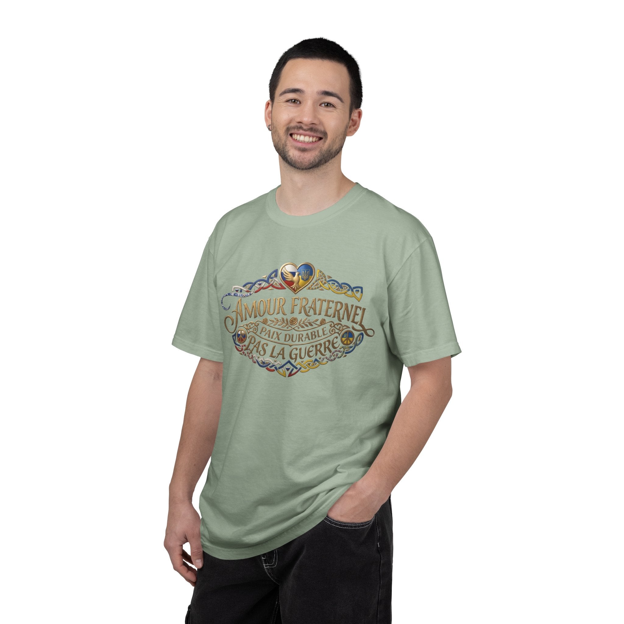 T-Shirt — Amour Fraternel "Paix Durable Pas La Guerre" Vintage Heart Peace Design