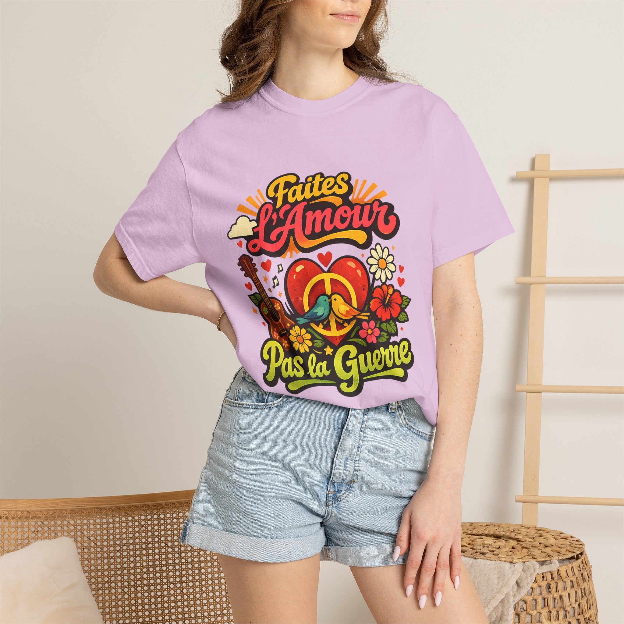 T-Shirt — Faites L'Amour Pas La Guerre Retro Peace Floral Design