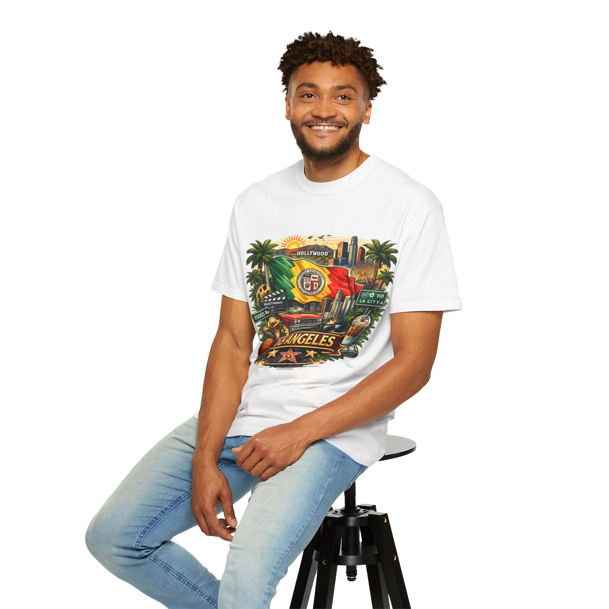 Los Angeles Vintage Graphic T-Shirt — LA Cityscape & Palm Trees Design
