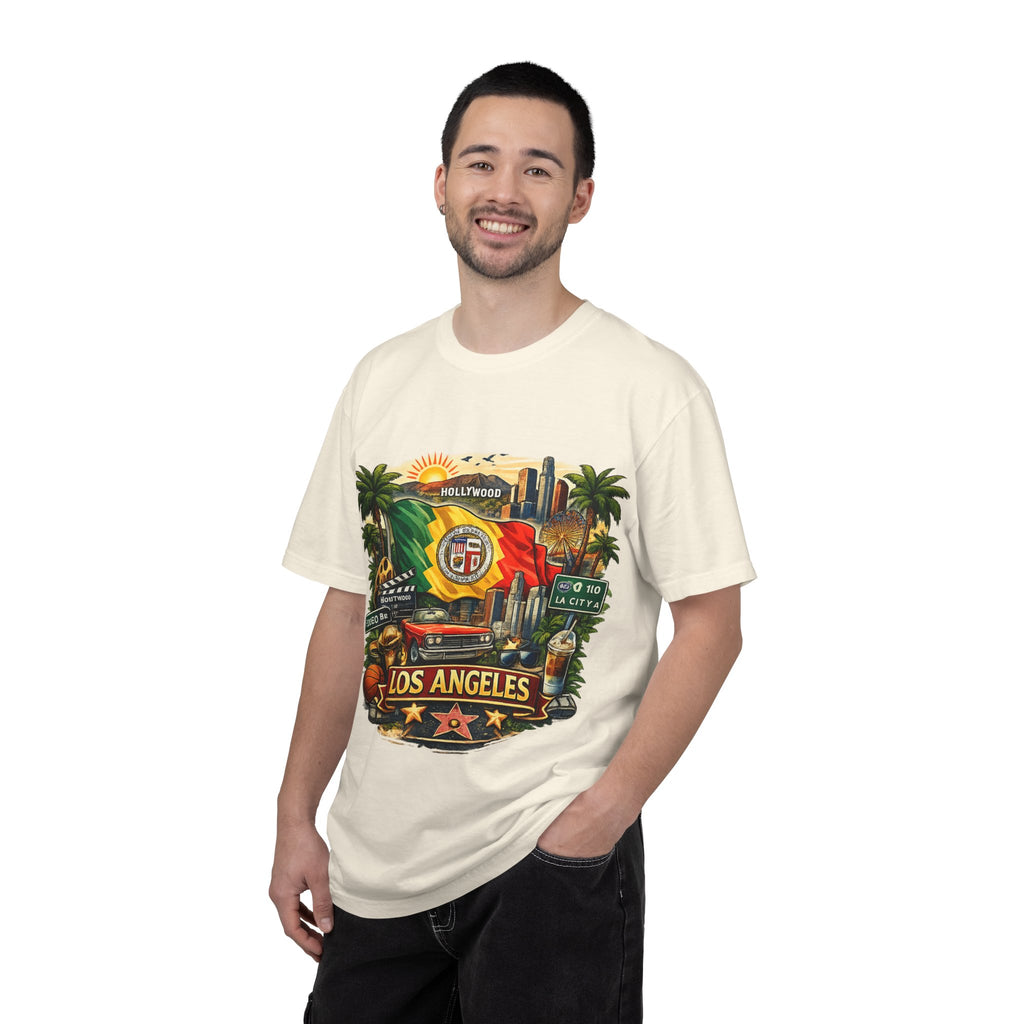 Los Angeles Vintage Graphic T-Shirt — LA Cityscape & Palm Trees Design