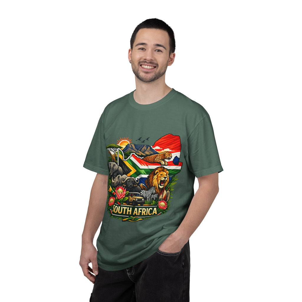 South Africa Wildlife Graphic T-Shirt — Lion, Rhino & Protea Design