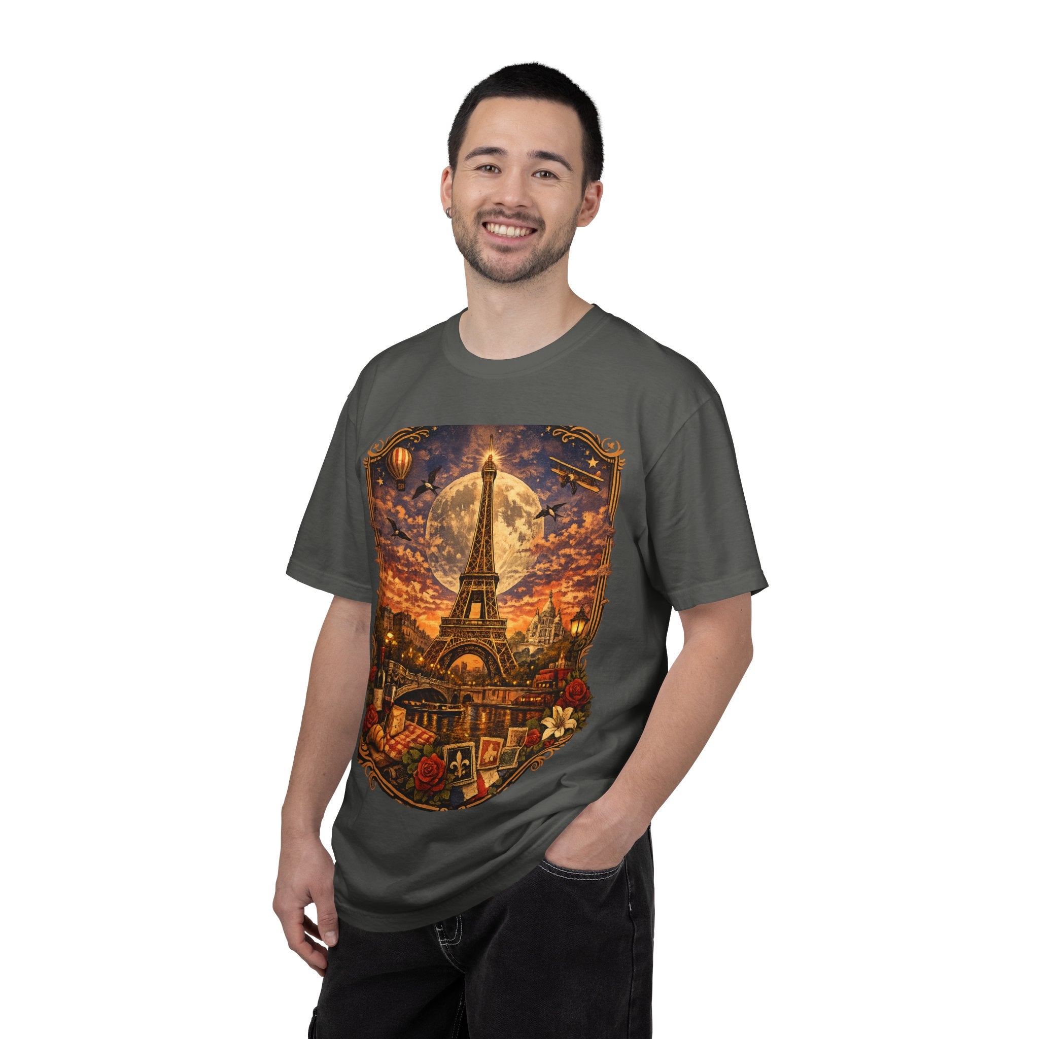 Eiffel Tower Paris Vintage Travel T-Shirt — Moonlit Scenic Souvenir Tee