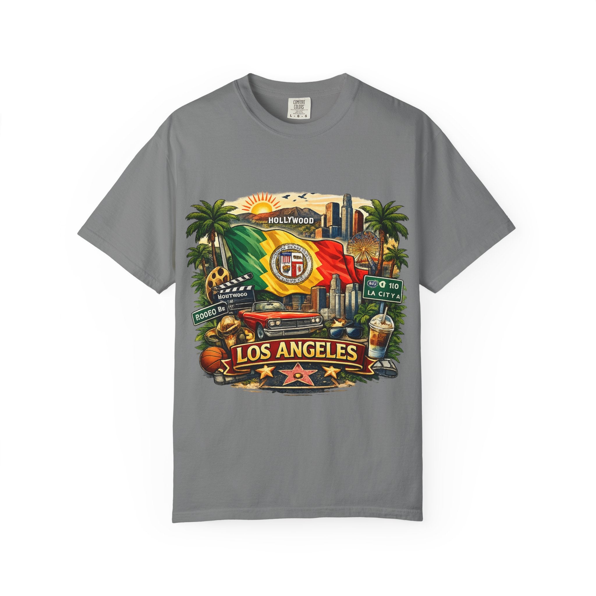 Los Angeles Vintage Graphic T-Shirt — LA Cityscape & Palm Trees Design
