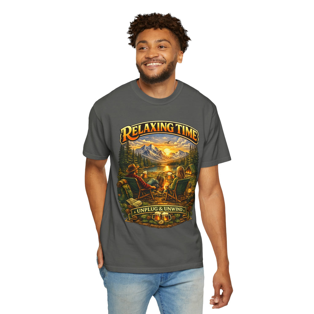 Relaxing Time T-Shirt — "Unplug & Unwind" Camping Graphic Tee