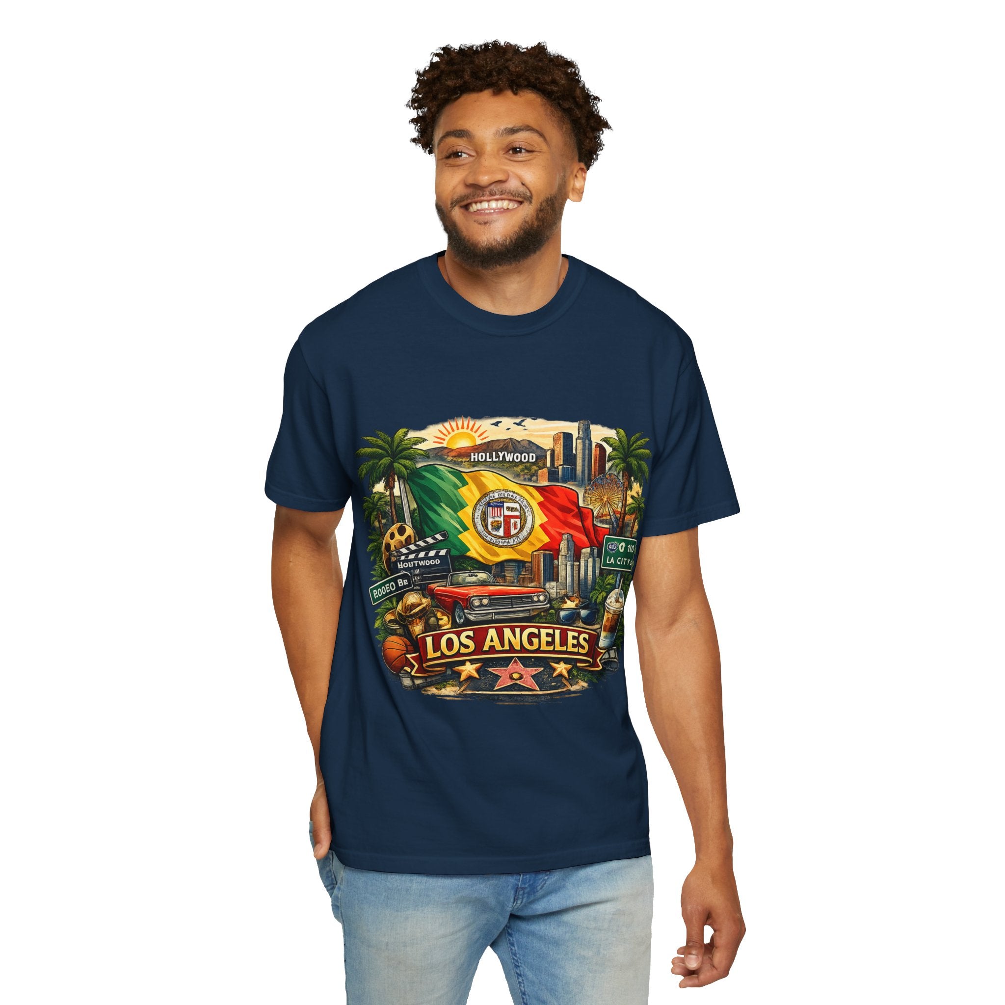 Los Angeles Vintage Graphic T-Shirt — LA Cityscape & Palm Trees Design