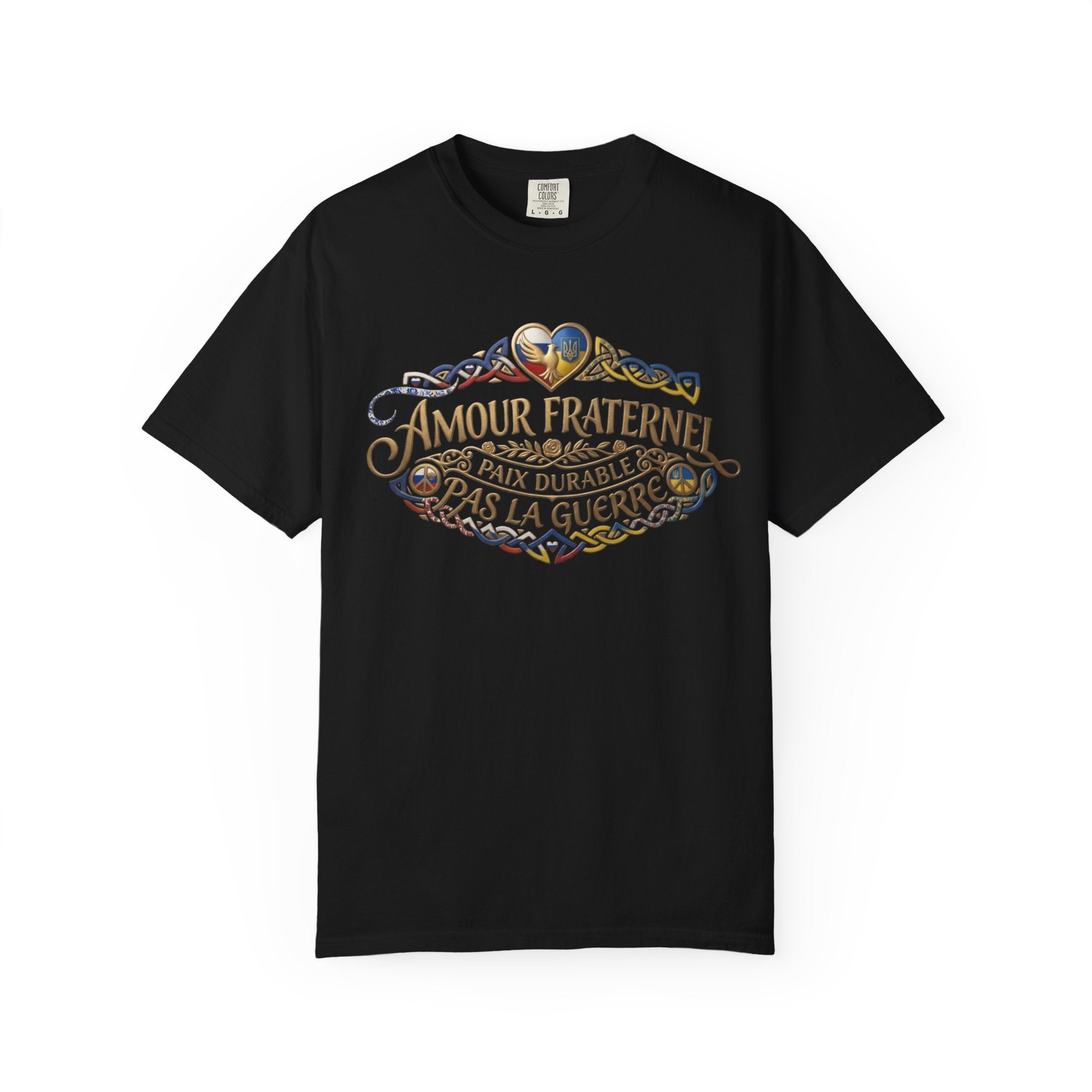 T-Shirt — Amour Fraternel "Paix Durable Pas La Guerre" Vintage Heart Peace Design