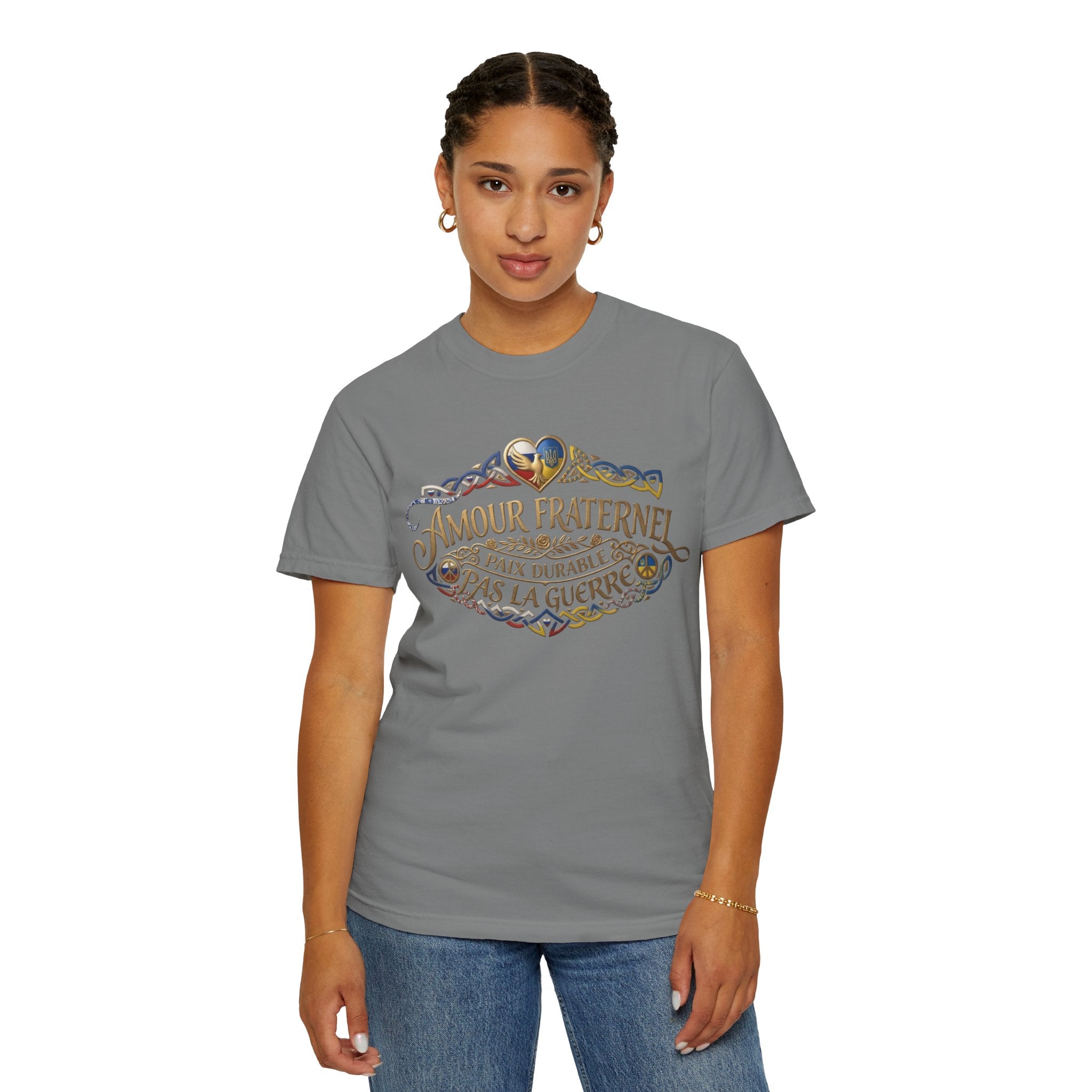 T-Shirt — Amour Fraternel "Paix Durable Pas La Guerre" Vintage Heart Peace Design