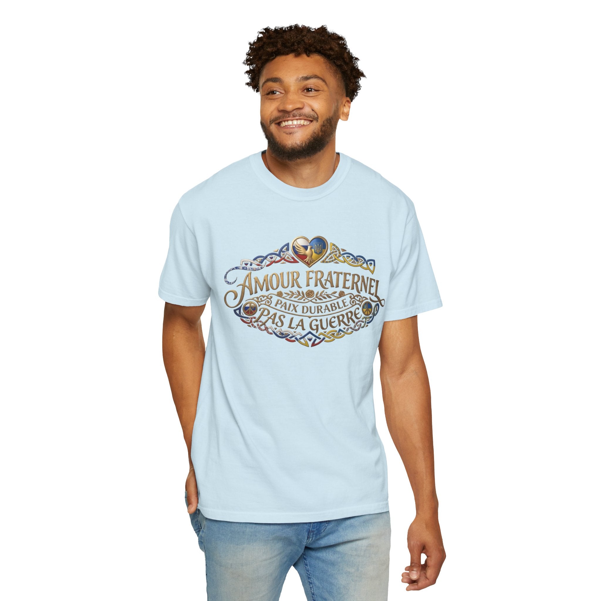 T-Shirt — Amour Fraternel "Paix Durable Pas La Guerre" Vintage Heart Peace Design