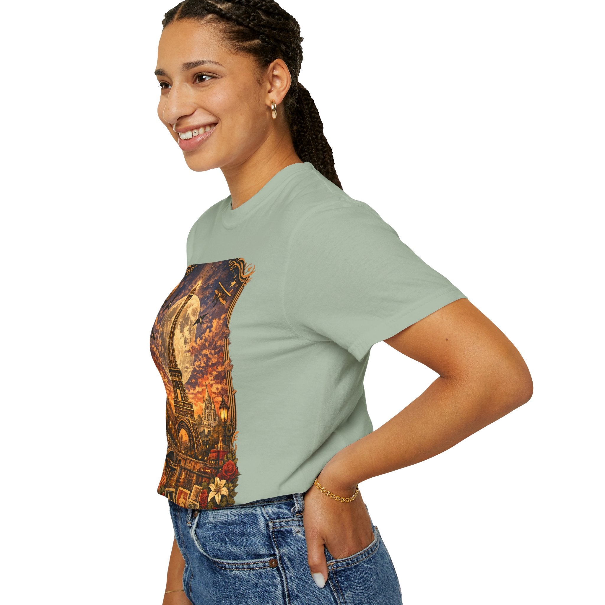 Eiffel Tower Paris Vintage Travel T-Shirt — Moonlit Scenic Souvenir Tee
