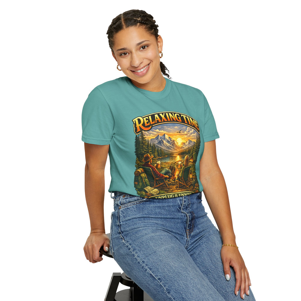 Relaxing Time T-Shirt — "Unplug & Unwind" Camping Graphic Tee