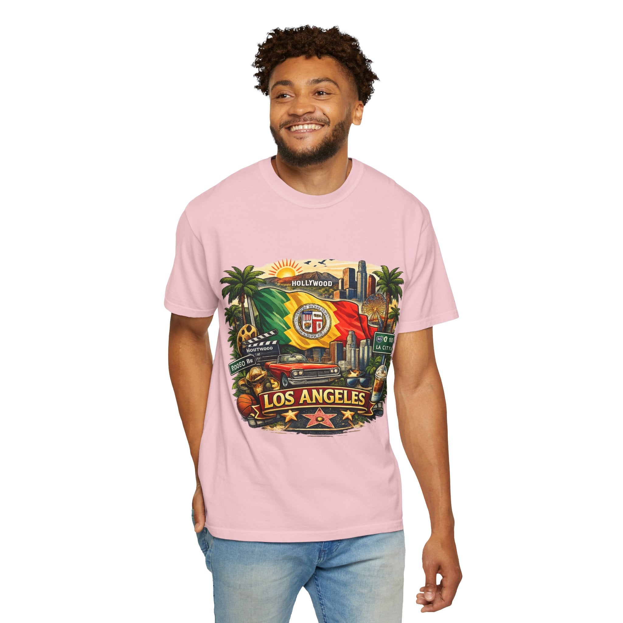 Los Angeles Vintage Graphic T-Shirt — LA Cityscape & Palm Trees Design