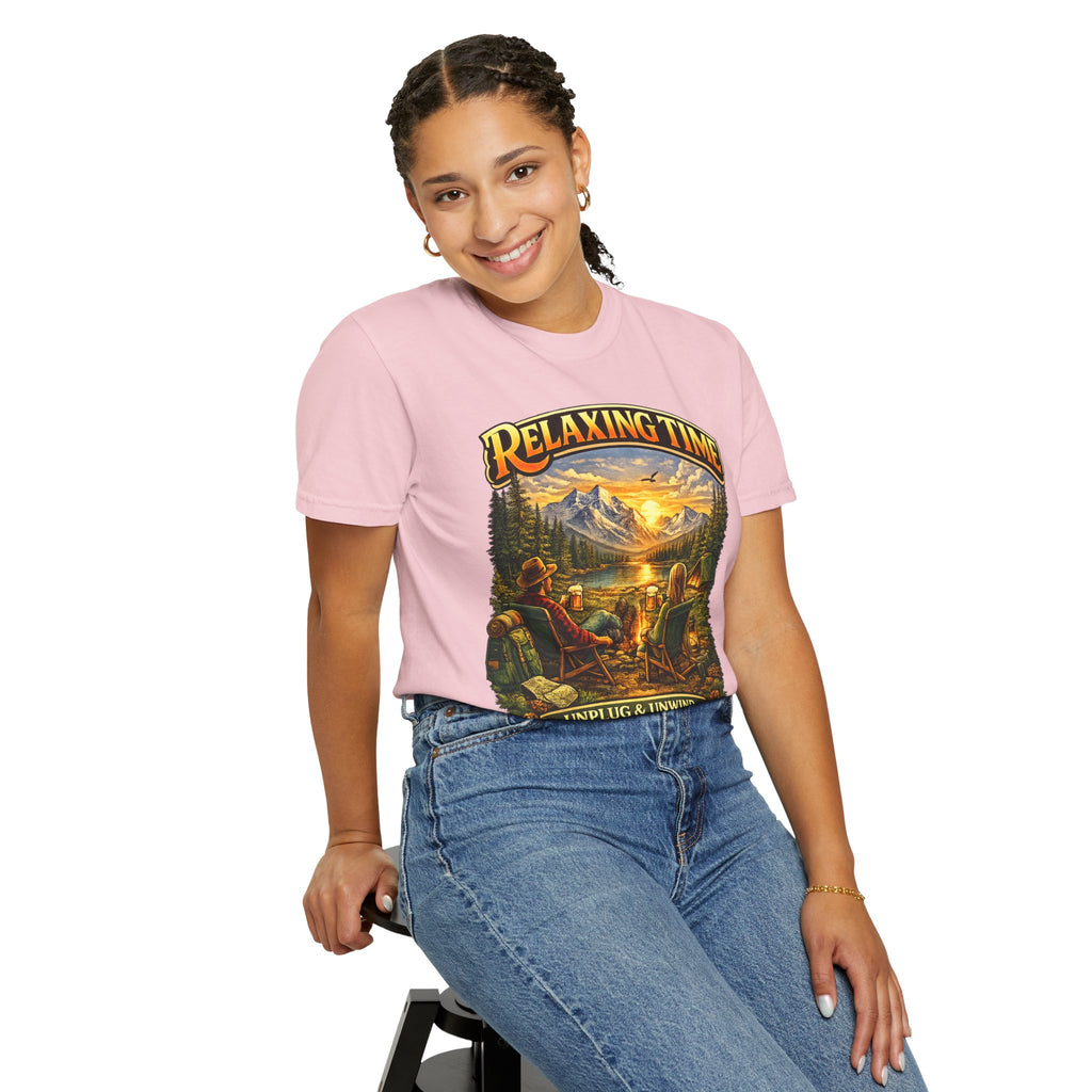 Relaxing Time T-Shirt — "Unplug & Unwind" Camping Graphic Tee