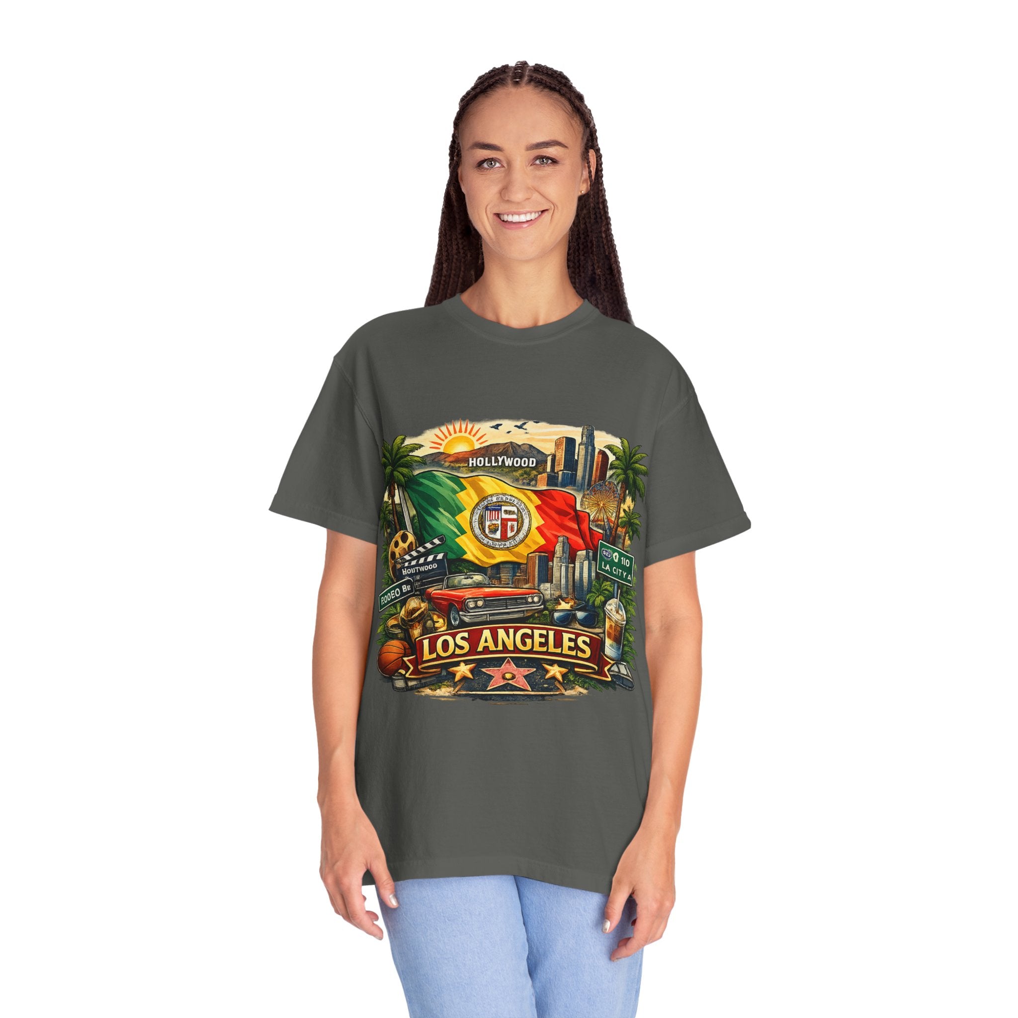 Los Angeles Vintage Graphic T-Shirt — LA Cityscape & Palm Trees Design