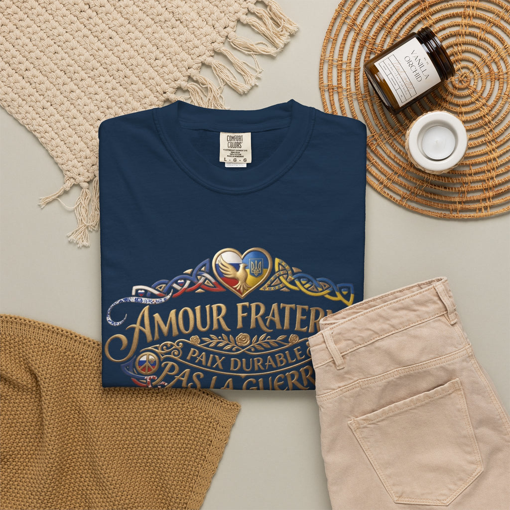 T-Shirt — Amour Fraternel "Paix Durable Pas La Guerre" Vintage Heart Peace Design