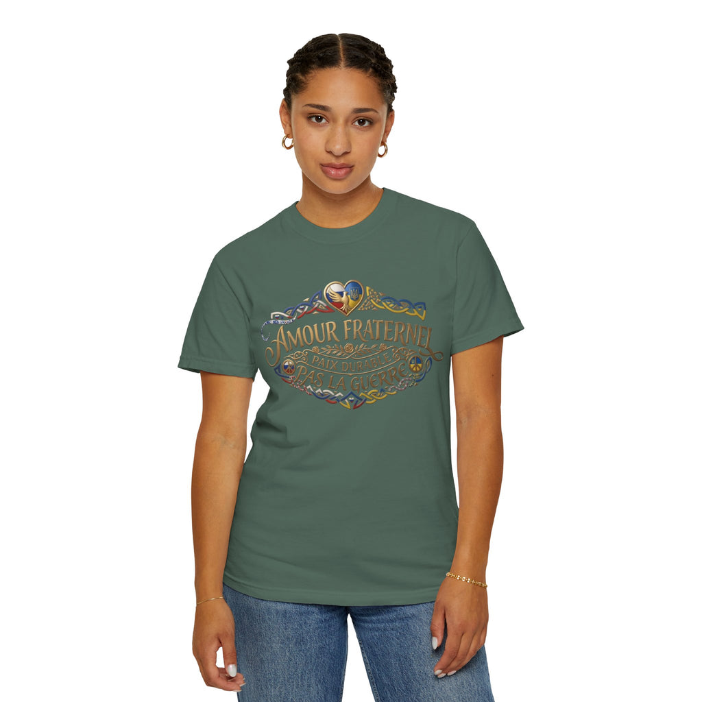 T-Shirt — Amour Fraternel "Paix Durable Pas La Guerre" Vintage Heart Peace Design