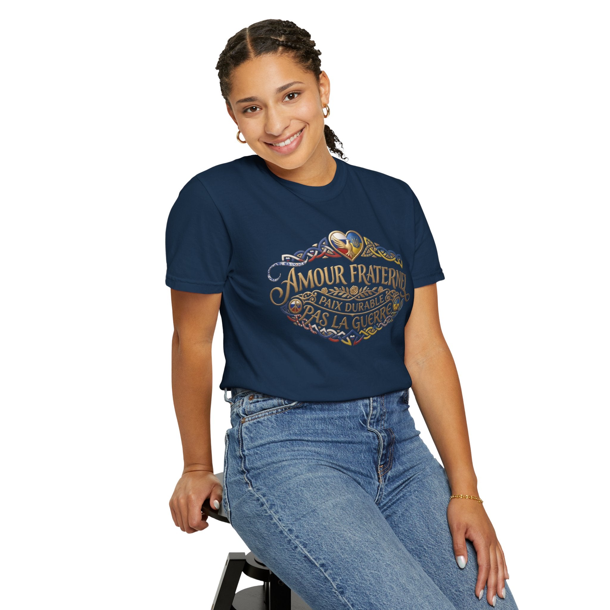 T-Shirt — Amour Fraternel "Paix Durable Pas La Guerre" Vintage Heart Peace Design