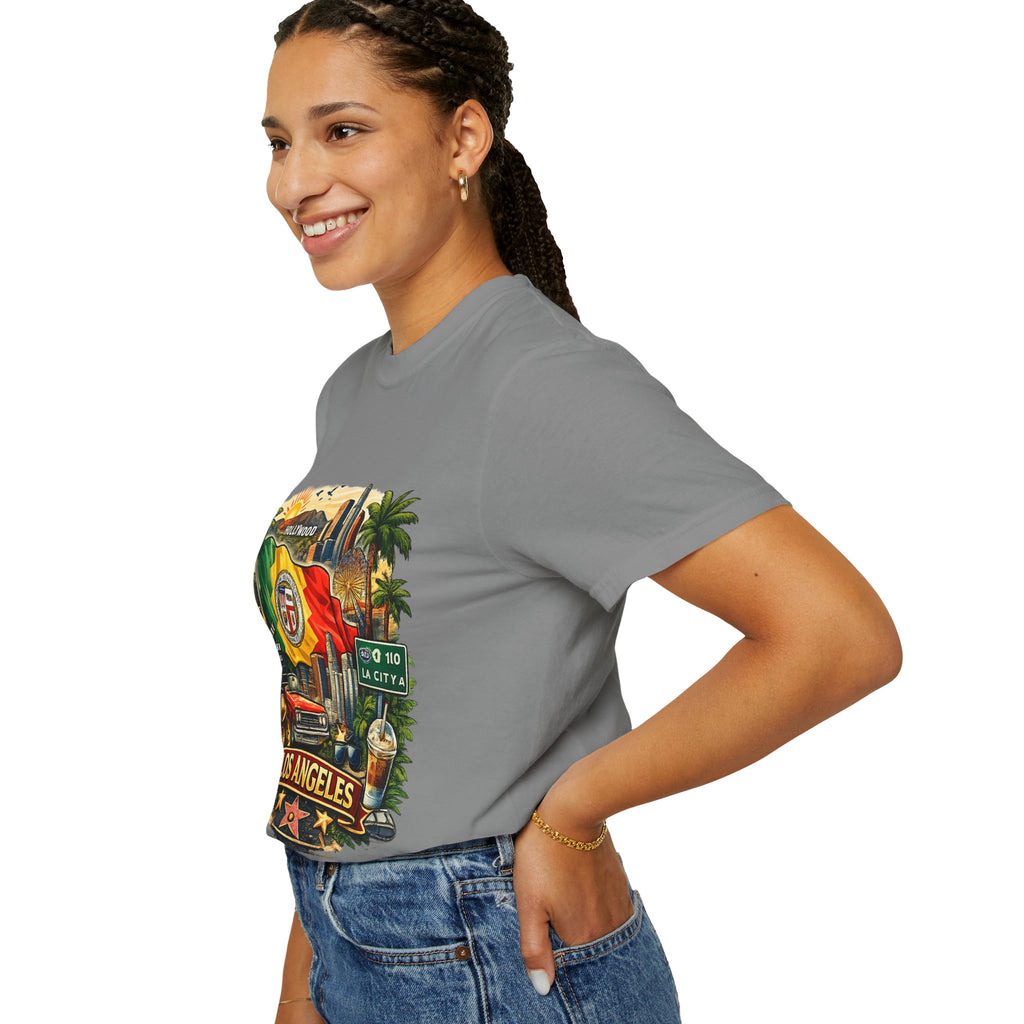 Los Angeles Vintage Graphic T-Shirt — LA Cityscape & Palm Trees Design