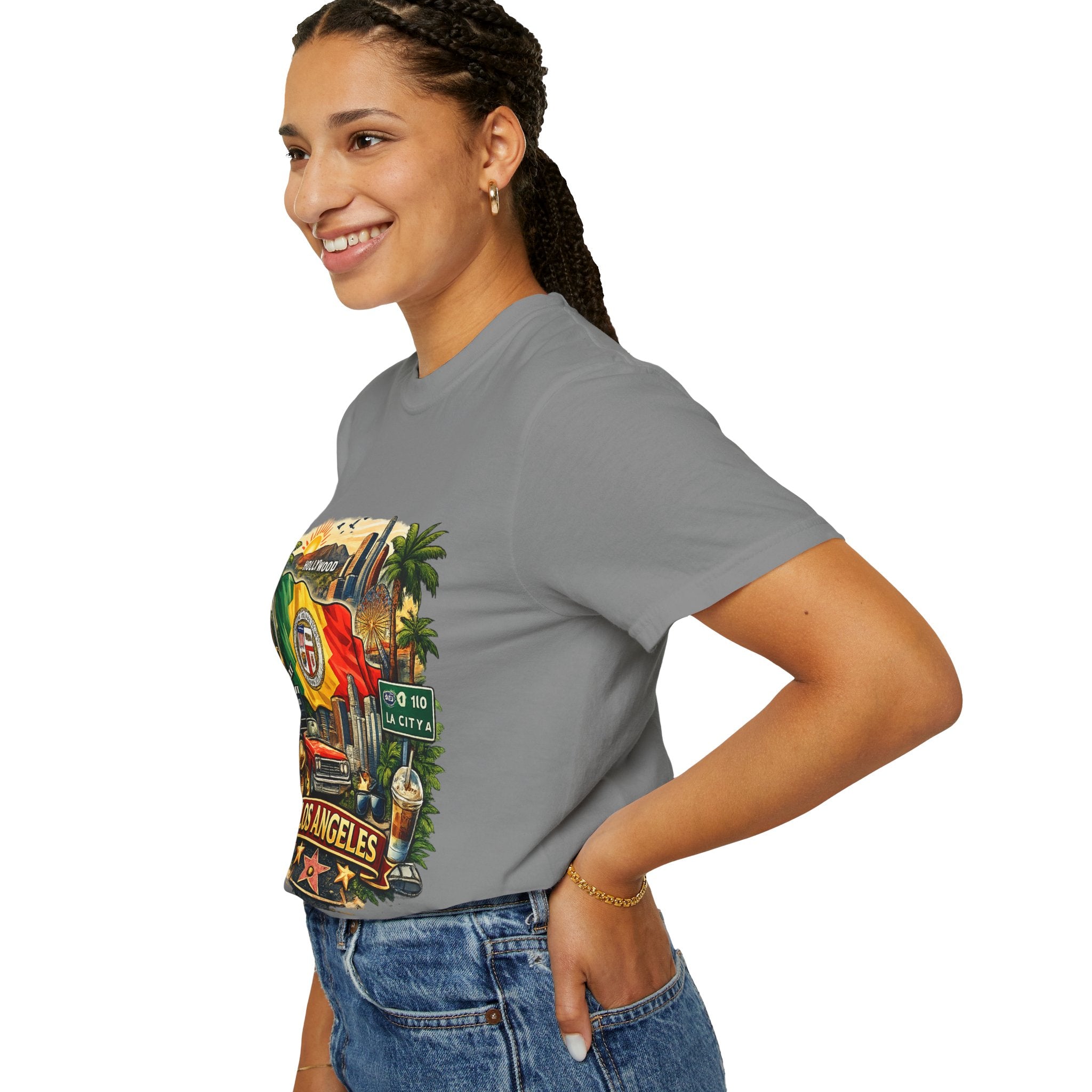 Los Angeles Vintage Graphic T-Shirt — LA Cityscape & Palm Trees Design