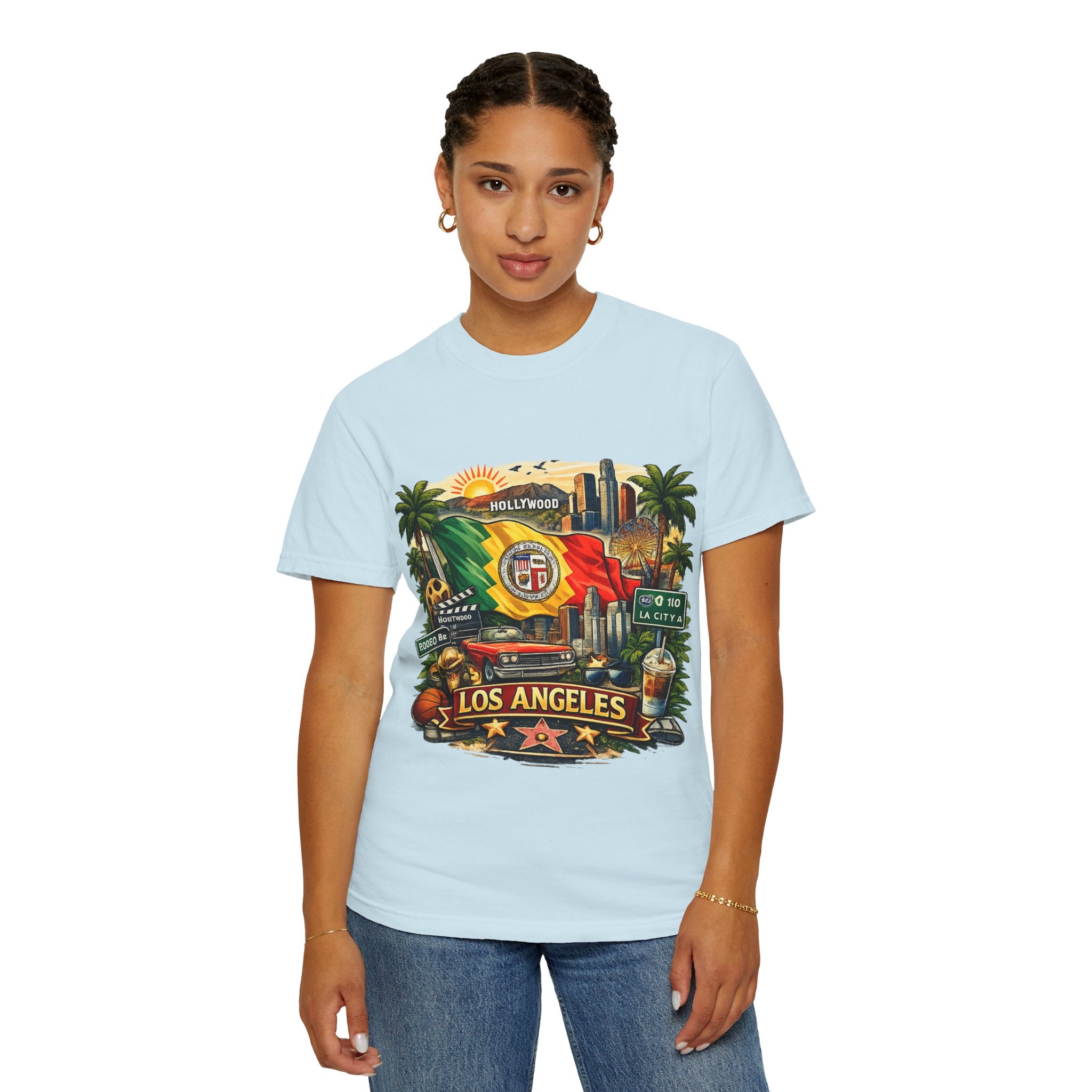 Los Angeles Vintage Graphic T-Shirt — LA Cityscape & Palm Trees Design