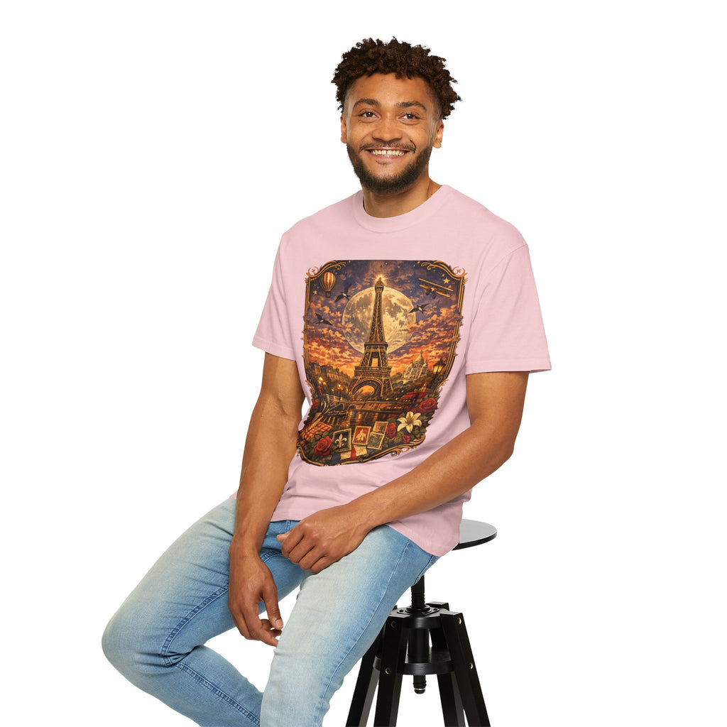 Eiffel Tower Paris Vintage Travel T-Shirt — Moonlit Scenic Souvenir Tee