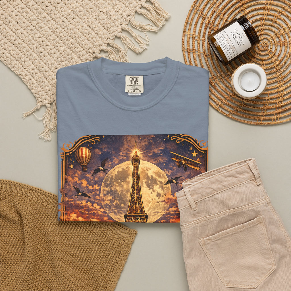 Eiffel Tower Paris Vintage Travel T-Shirt — Moonlit Scenic Souvenir Tee