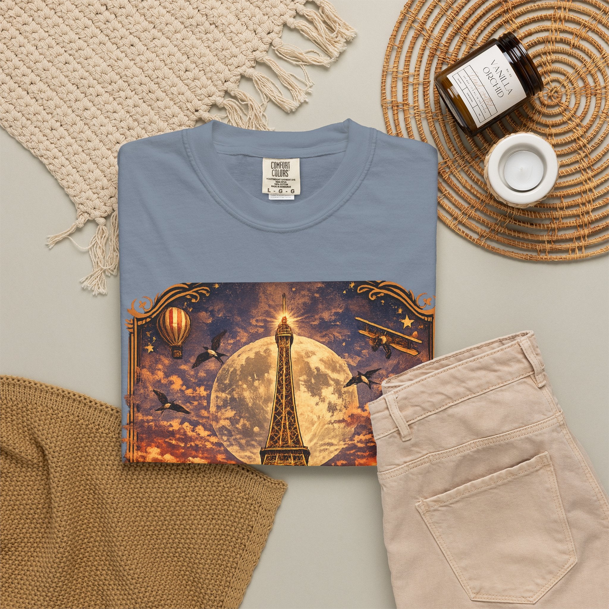 Eiffel Tower Paris Vintage Travel T-Shirt — Moonlit Scenic Souvenir Tee