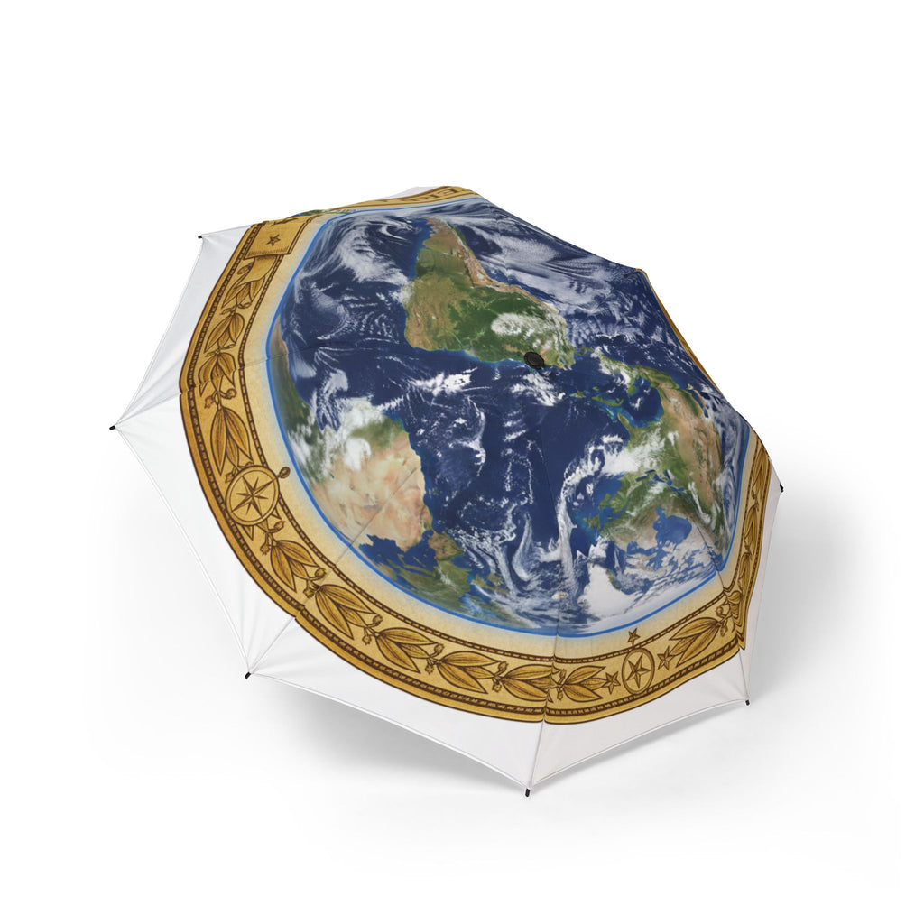Foldable Umbrella — Vintage Map Earth Globe Print, Compact Semi-Automatic Travel Umbrella