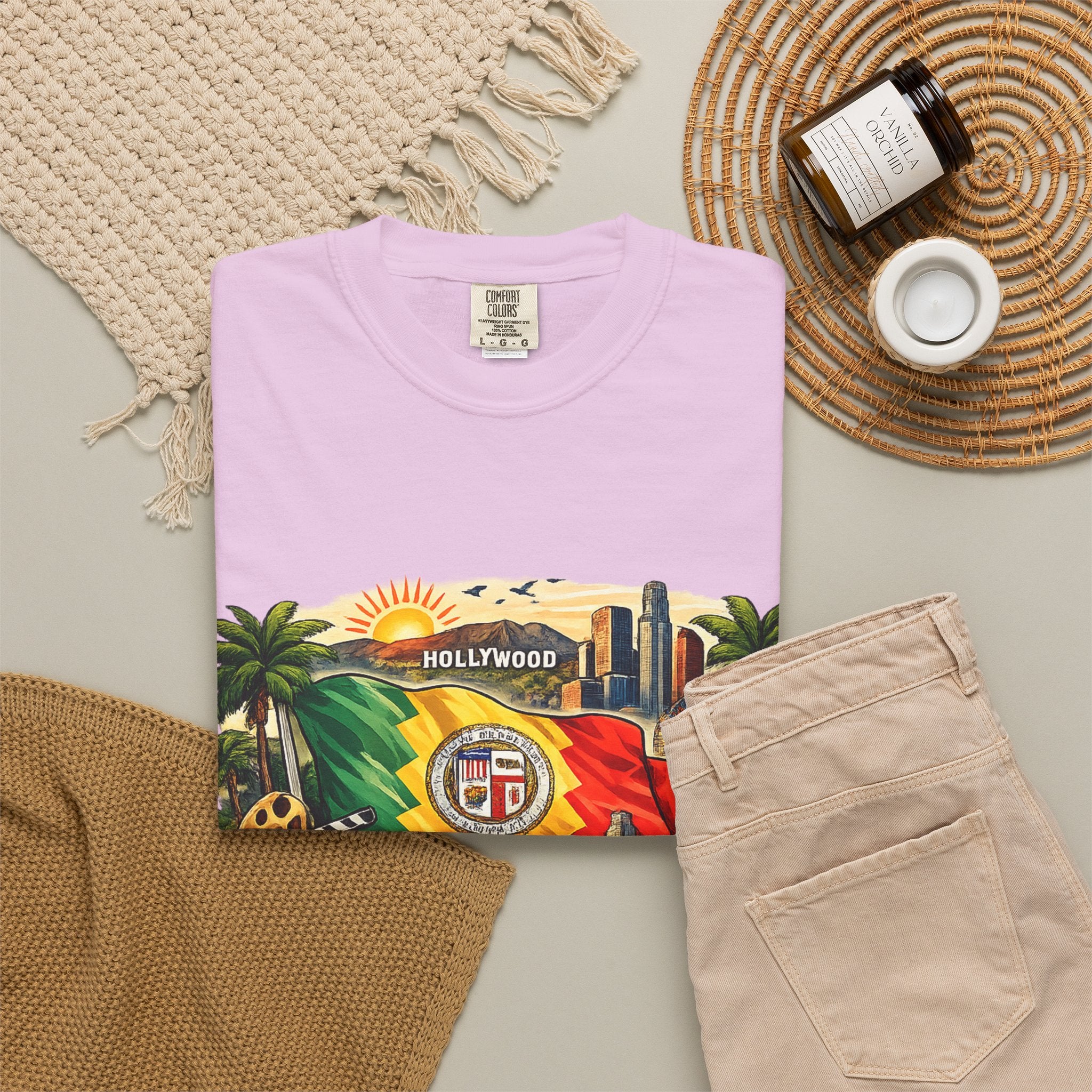 Los Angeles Vintage Graphic T-Shirt — LA Cityscape & Palm Trees Design