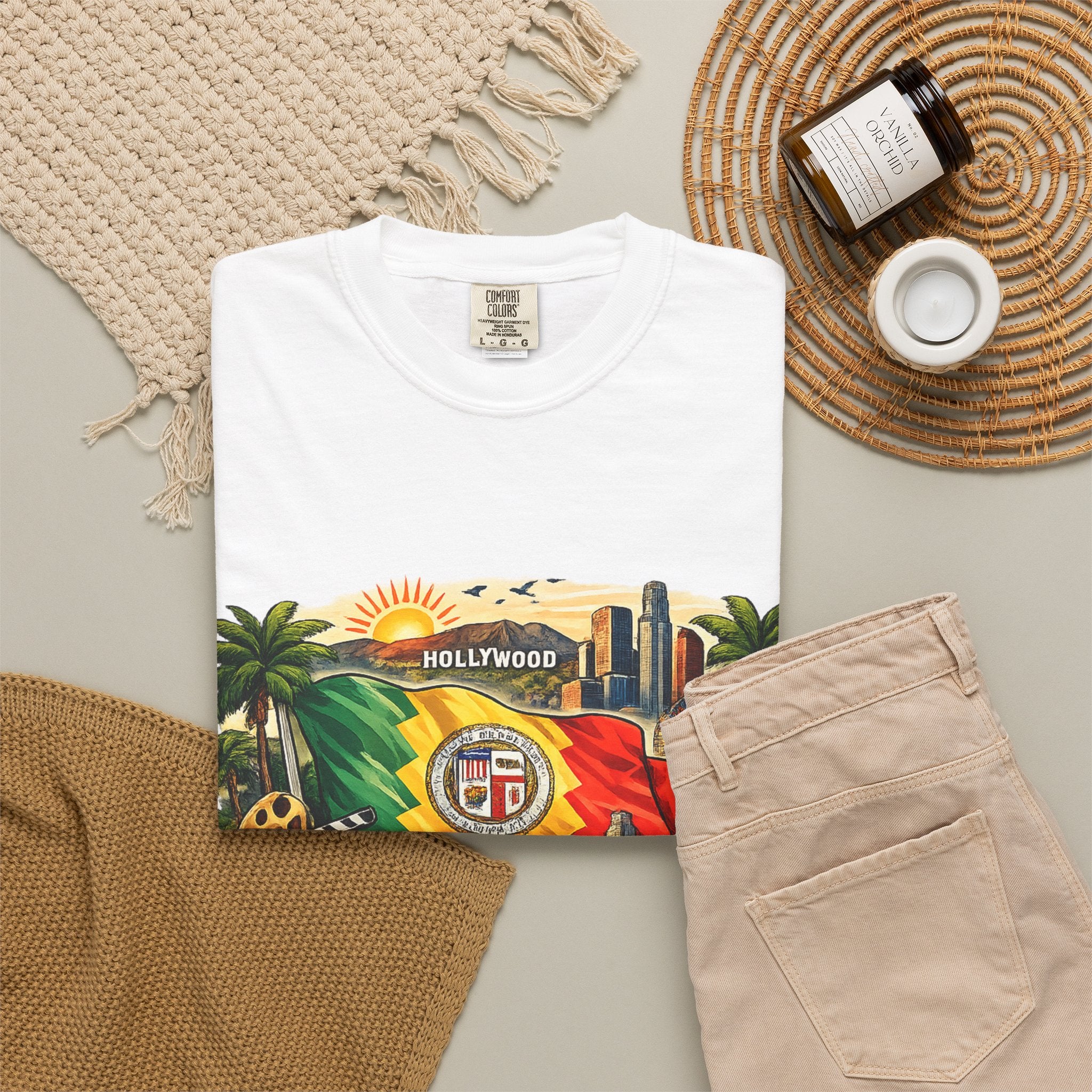 Los Angeles Vintage Graphic T-Shirt — LA Cityscape & Palm Trees Design