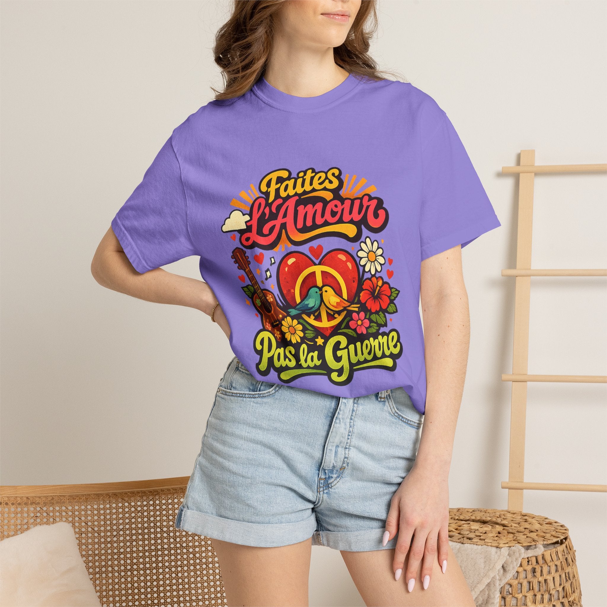 T-Shirt — Faites L'Amour Pas La Guerre Retro Peace Floral Design