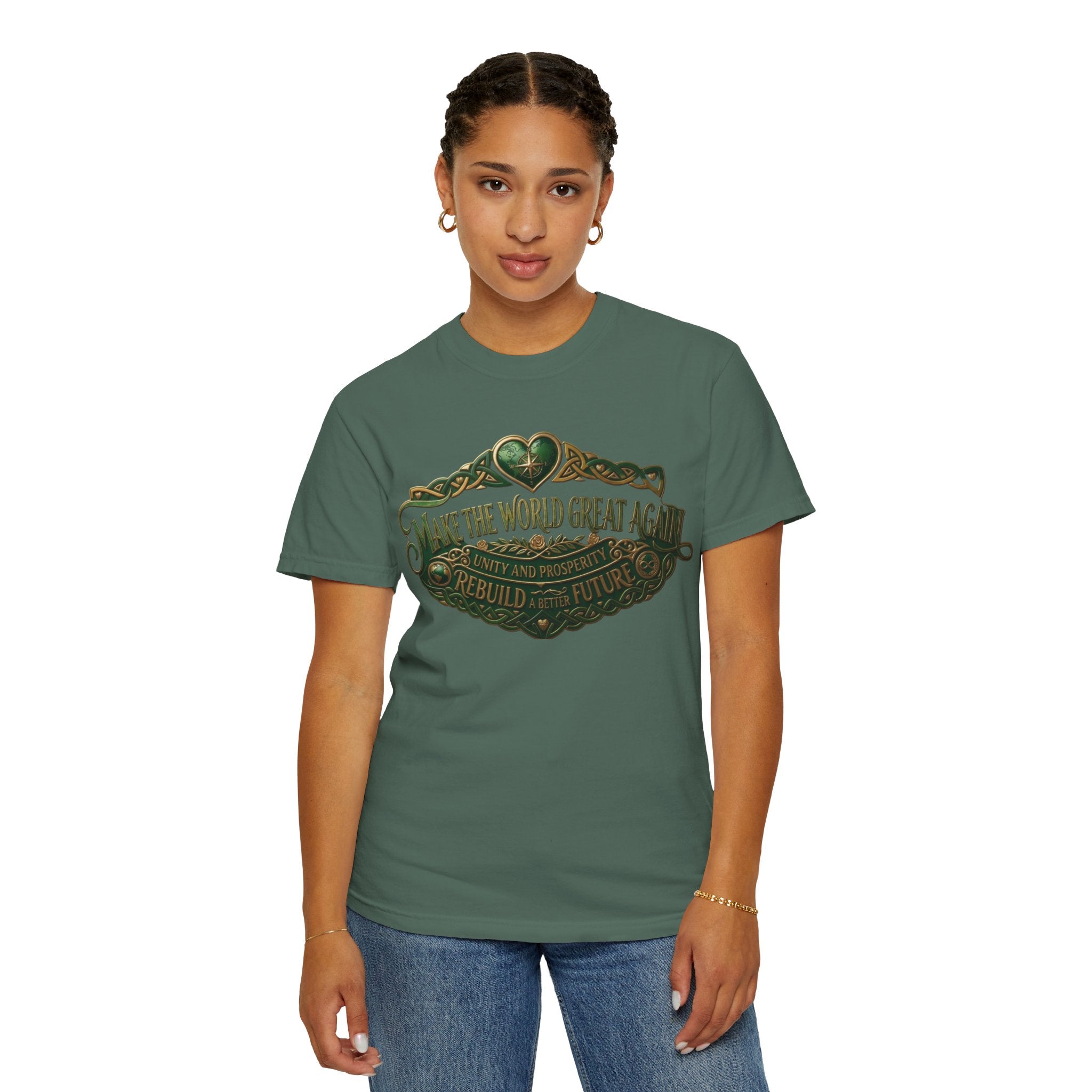 T-Shirt — 'Make the World Great Again' Vintage Green Crest Tee