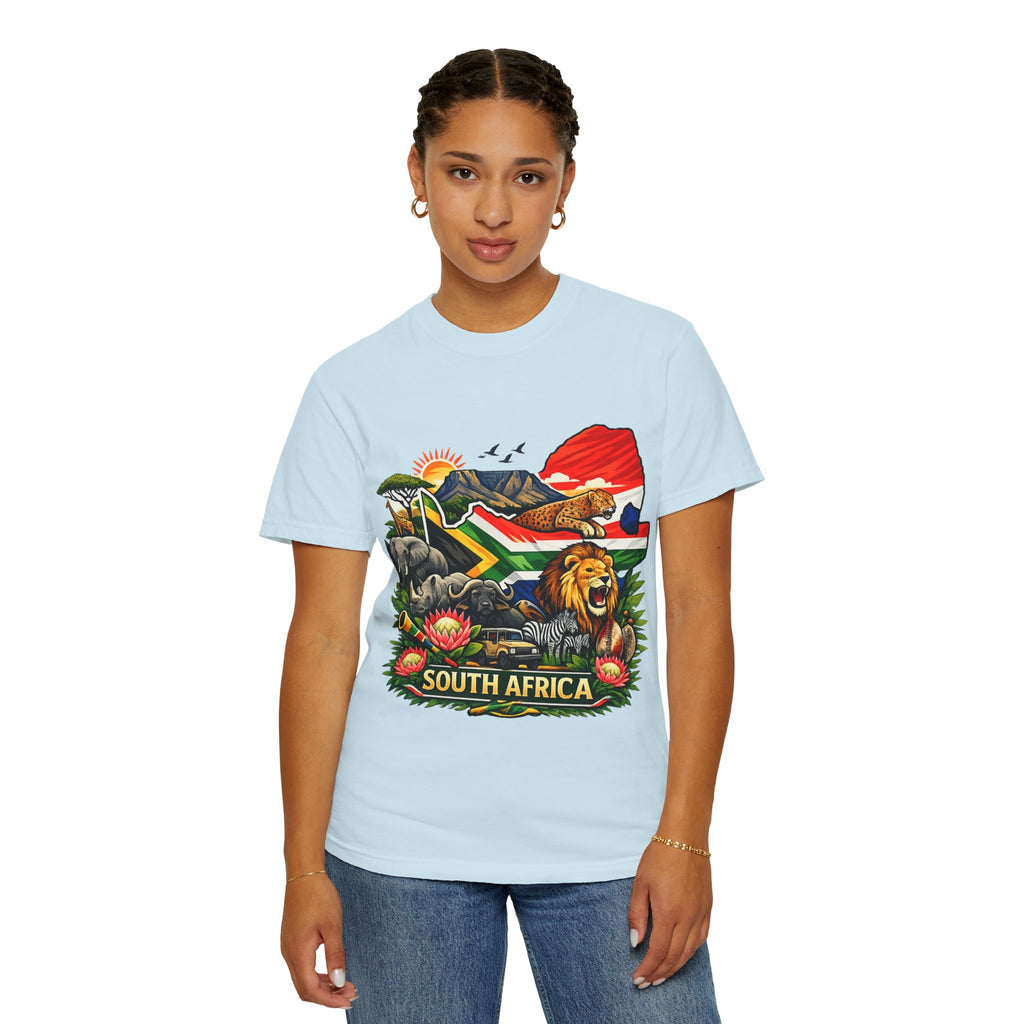 South Africa Wildlife Graphic T-Shirt — Lion, Rhino & Protea Design