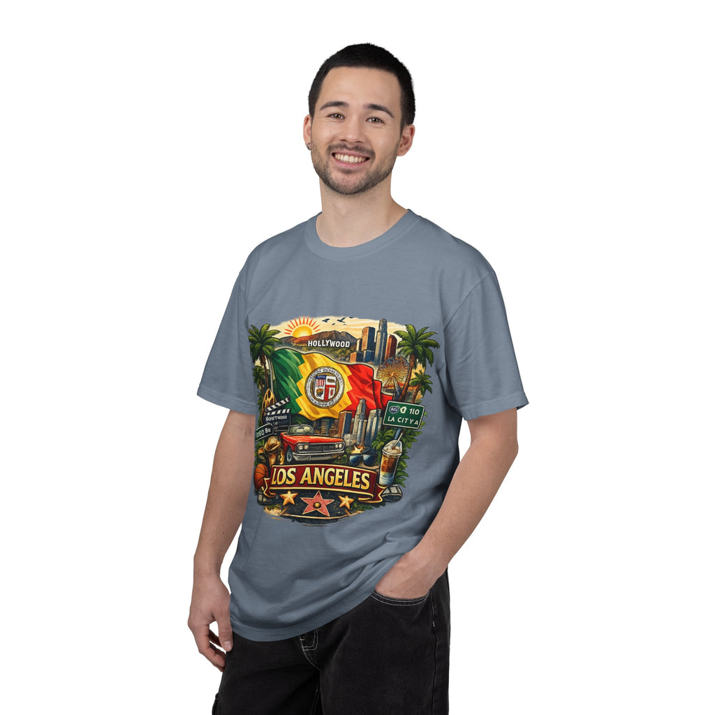 Los Angeles Vintage Graphic T-Shirt — LA Cityscape & Palm Trees Design