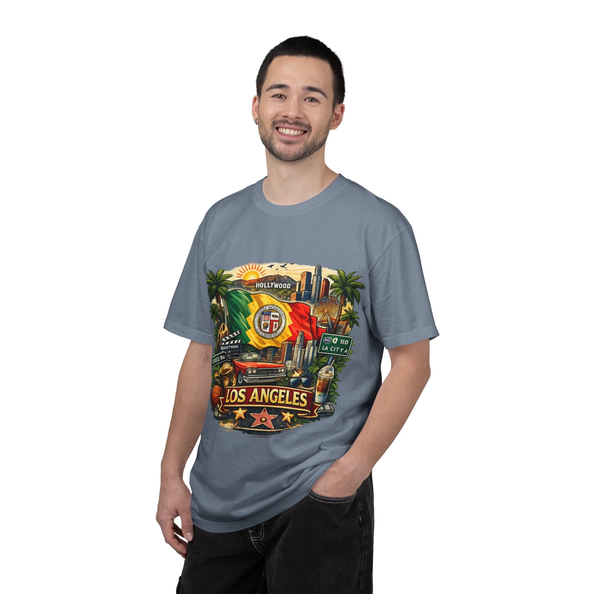 Los Angeles Vintage Graphic T-Shirt — LA Cityscape & Palm Trees Design