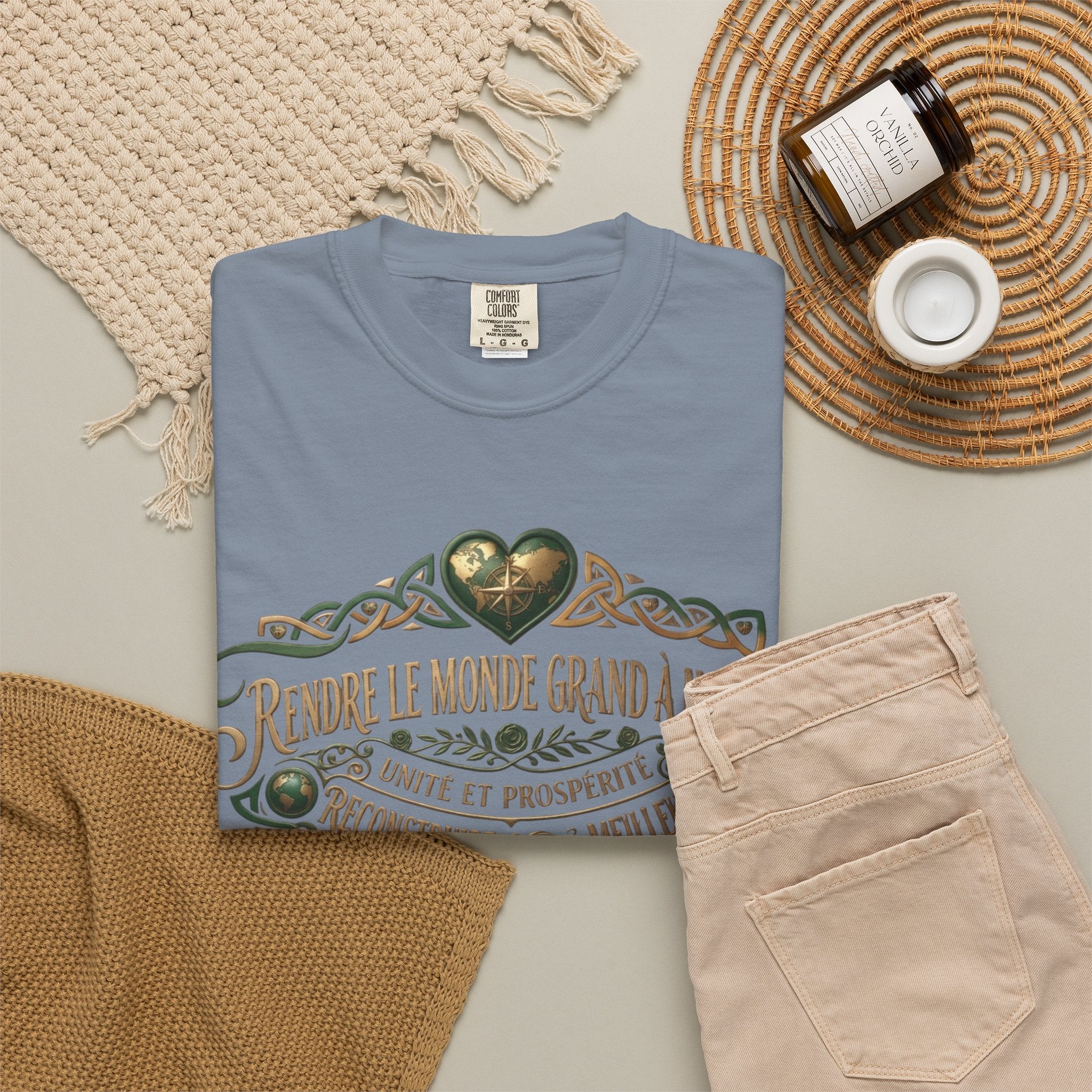 French Blessing T-Shirt — "Rendre le monde grand à nouveau" Vintage Heart Design