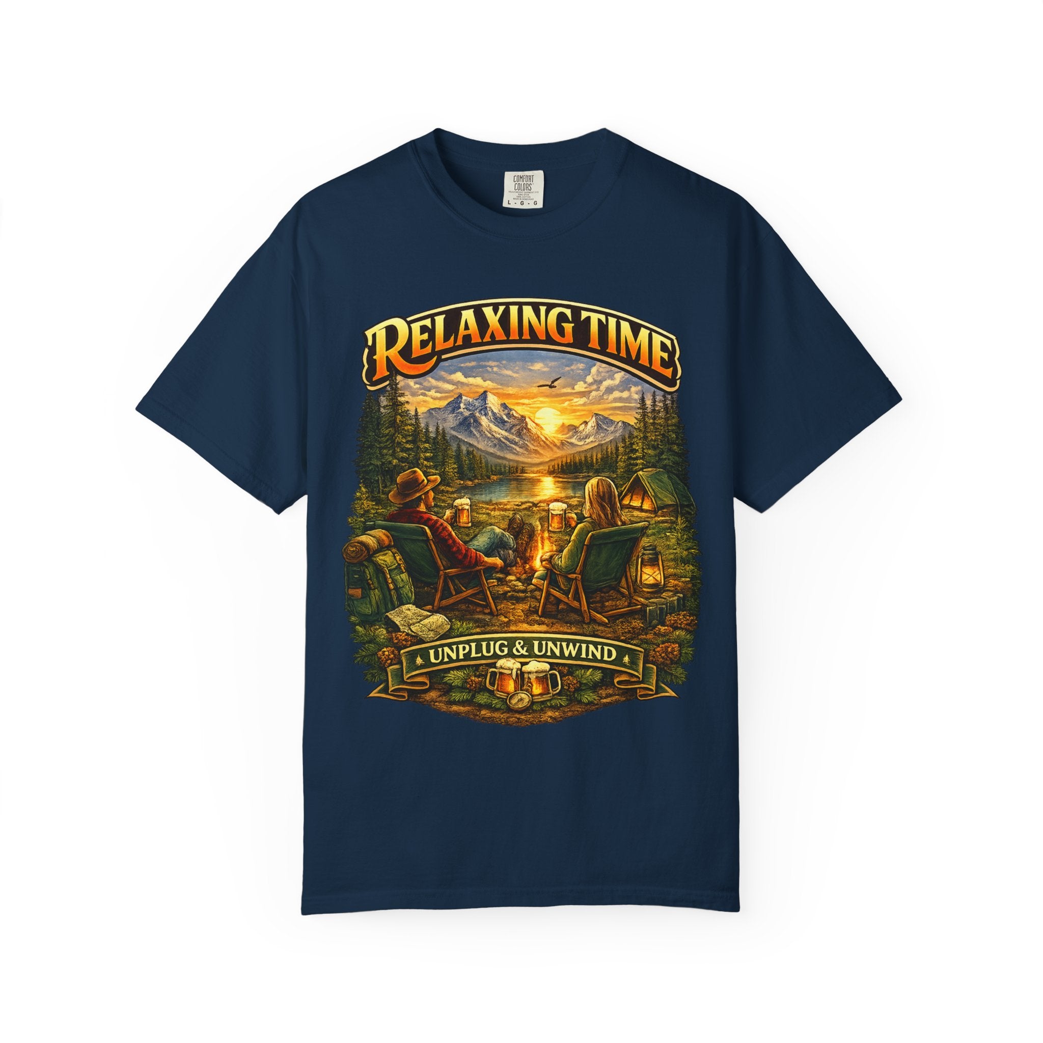 Relaxing Time T-Shirt — "Unplug & Unwind" Camping Graphic Tee