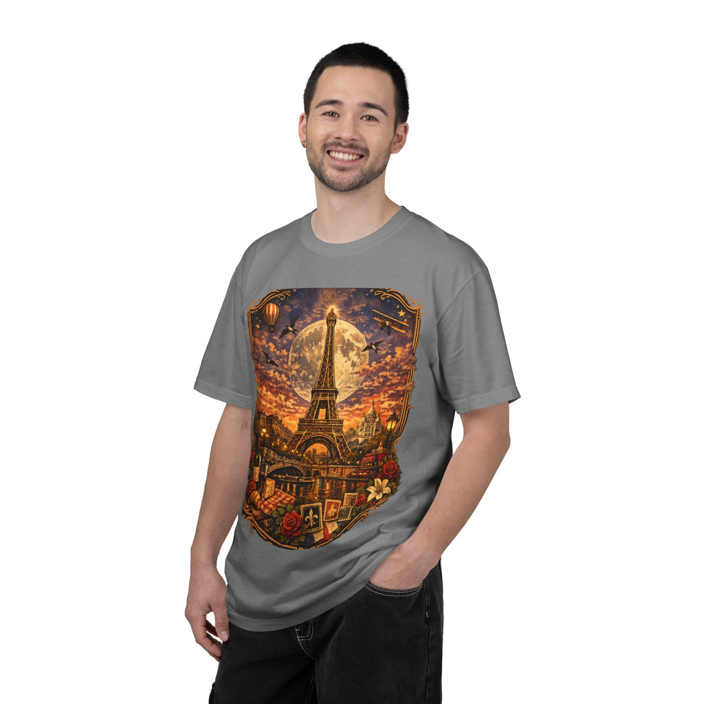 Eiffel Tower Paris Vintage Travel T-Shirt — Moonlit Scenic Souvenir Tee